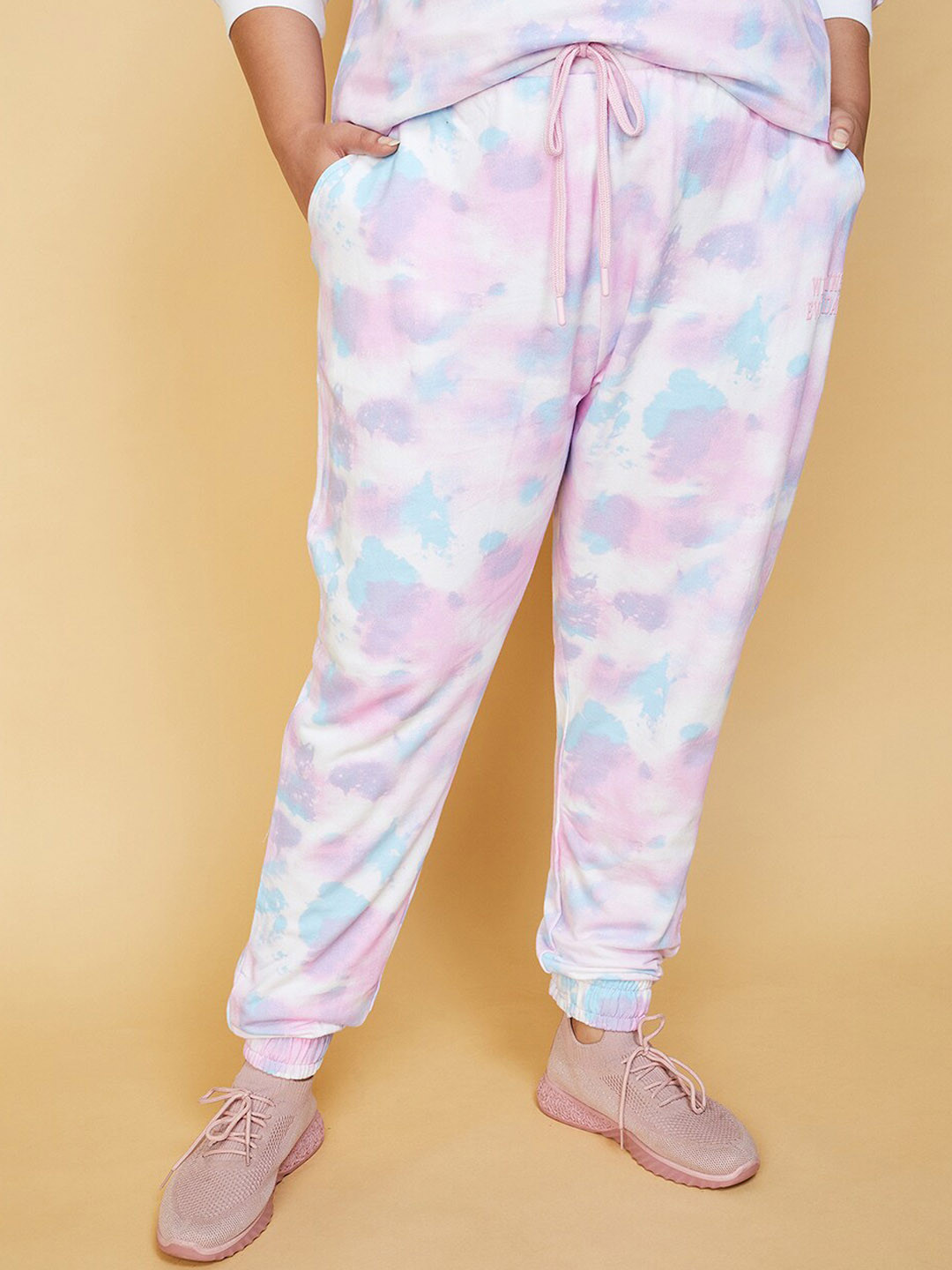 

max Women Plus Size Printed Regular Fit Pure Cotton Joggers, Pink