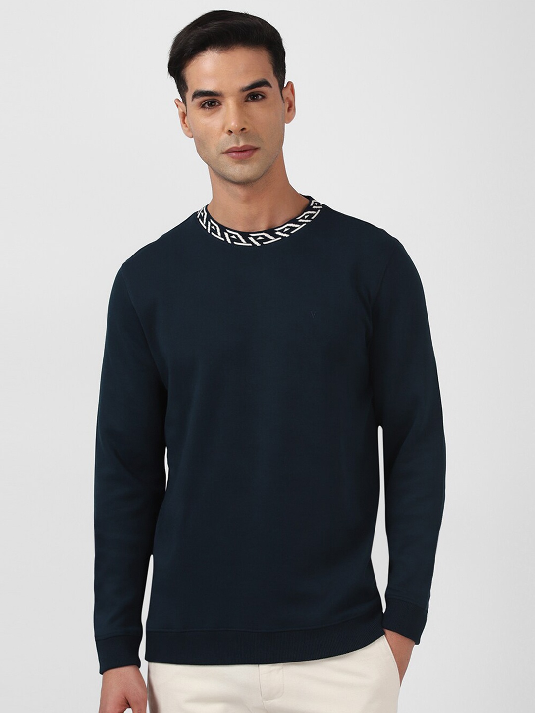 

V Dot Round Neck Long Sleeves Sweatshirt, Navy blue