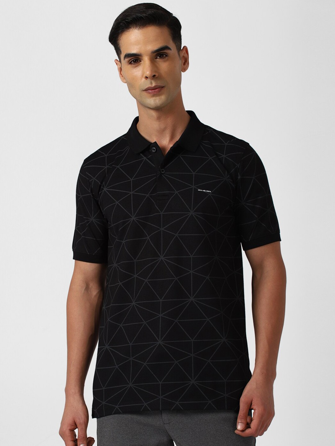 

Van Heusen Geometric Printed Polo Collar T-Shirt, Black