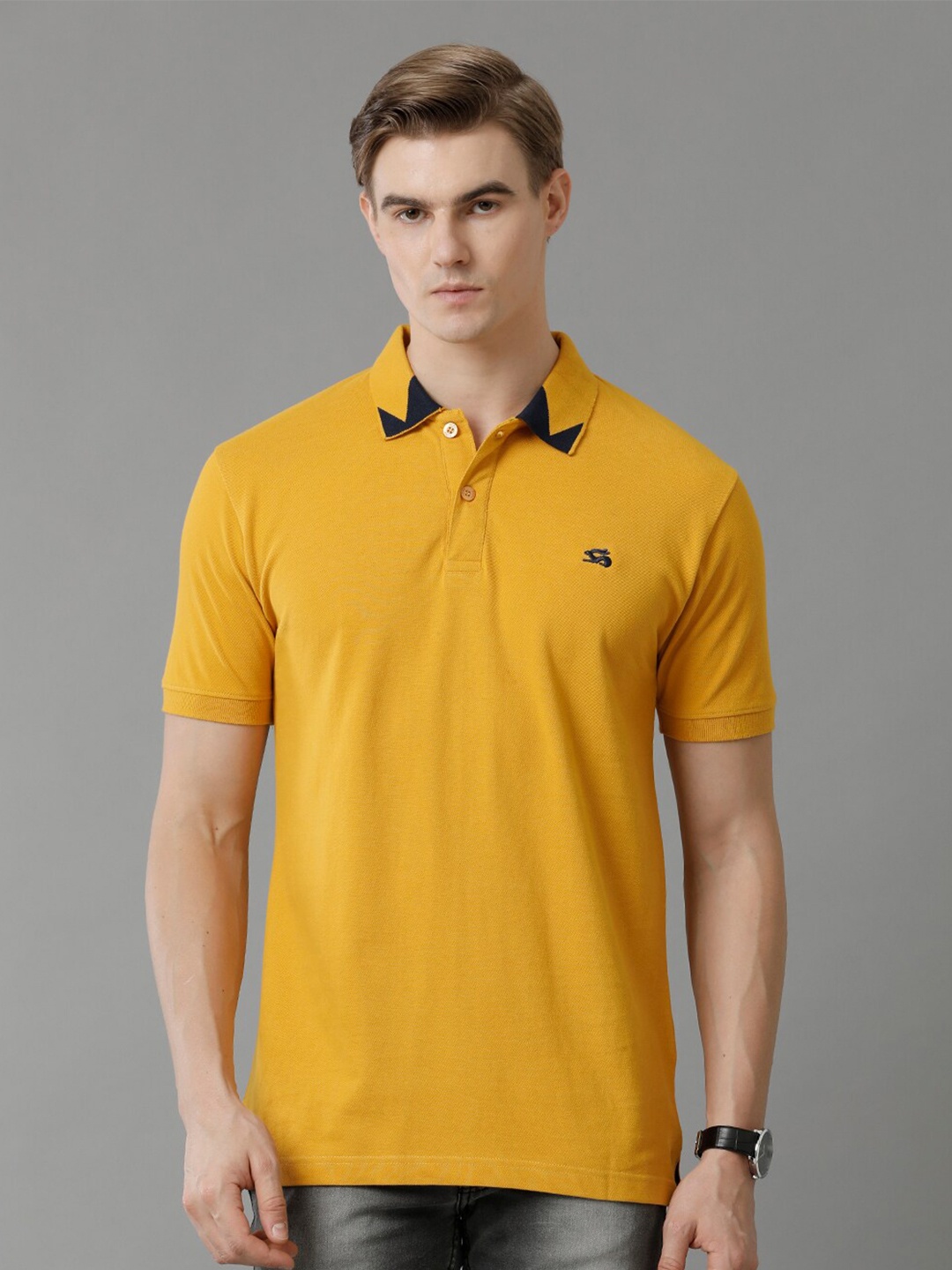 

ADRO Polo Collar Cotton T-shirt, Mustard