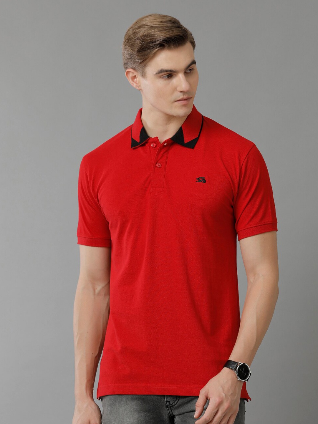 

ADRO Polo Collar Cotton T-shirt, Red