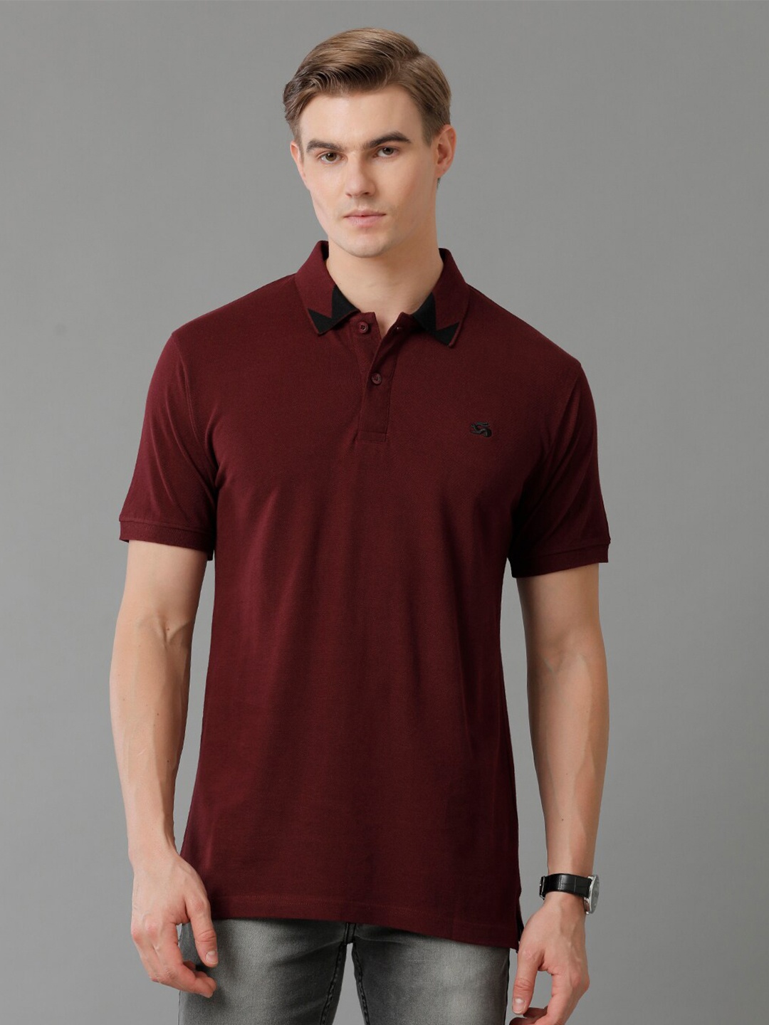 

ADRO Polo Collar Cotton T-shirt, Maroon