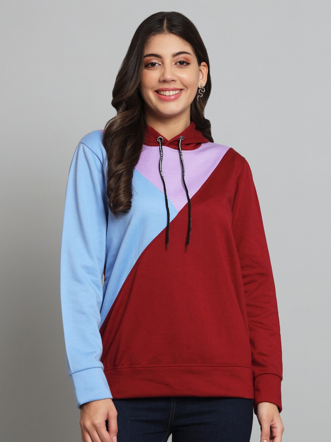 

Funday Fashion Colourblocked Hooded Fleece Pullover Sweatshirt, Maroon