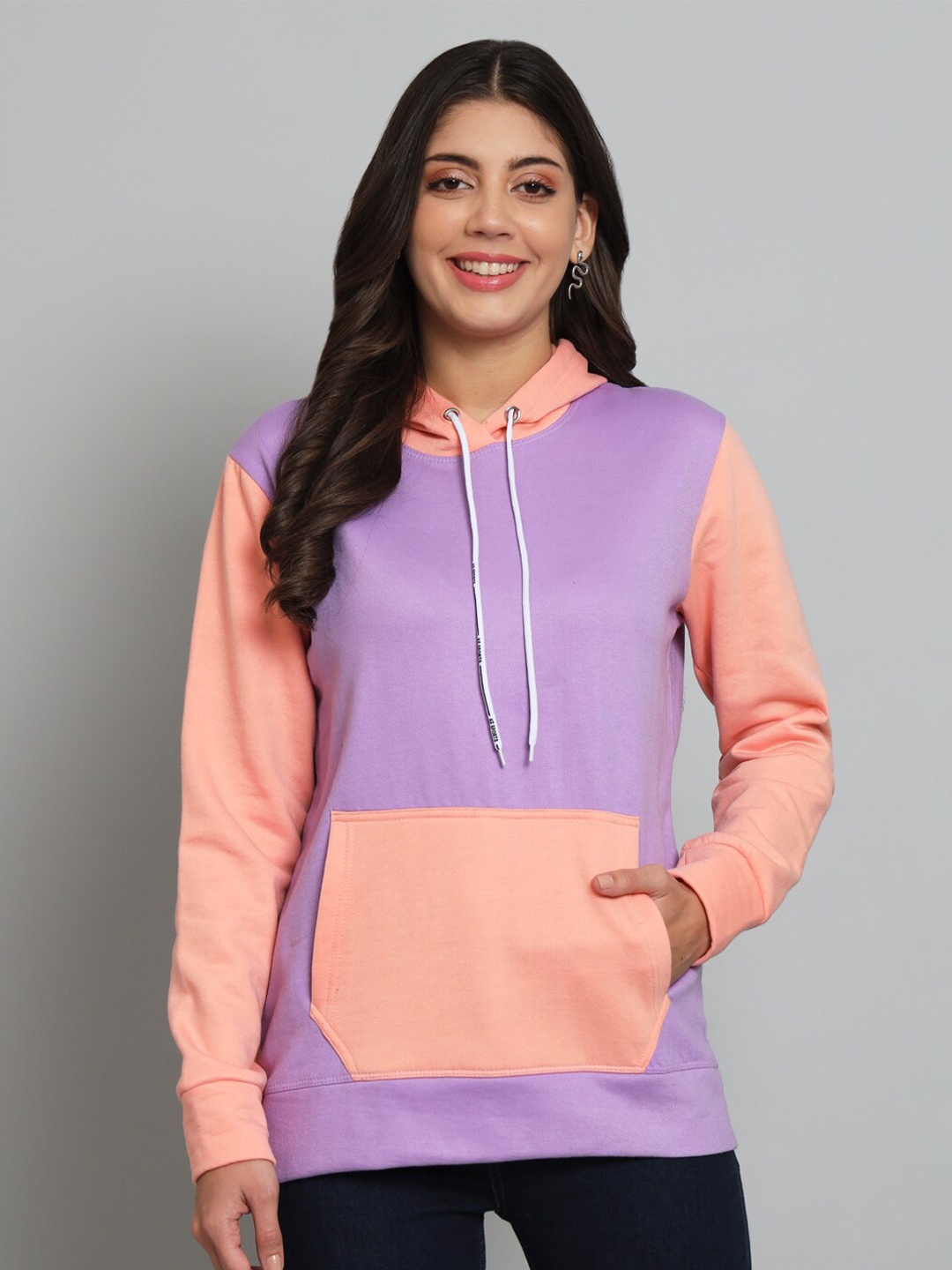 

Funday Fashion Colourblocked Hooded Fleece Pullover Sweatshirt, Purple