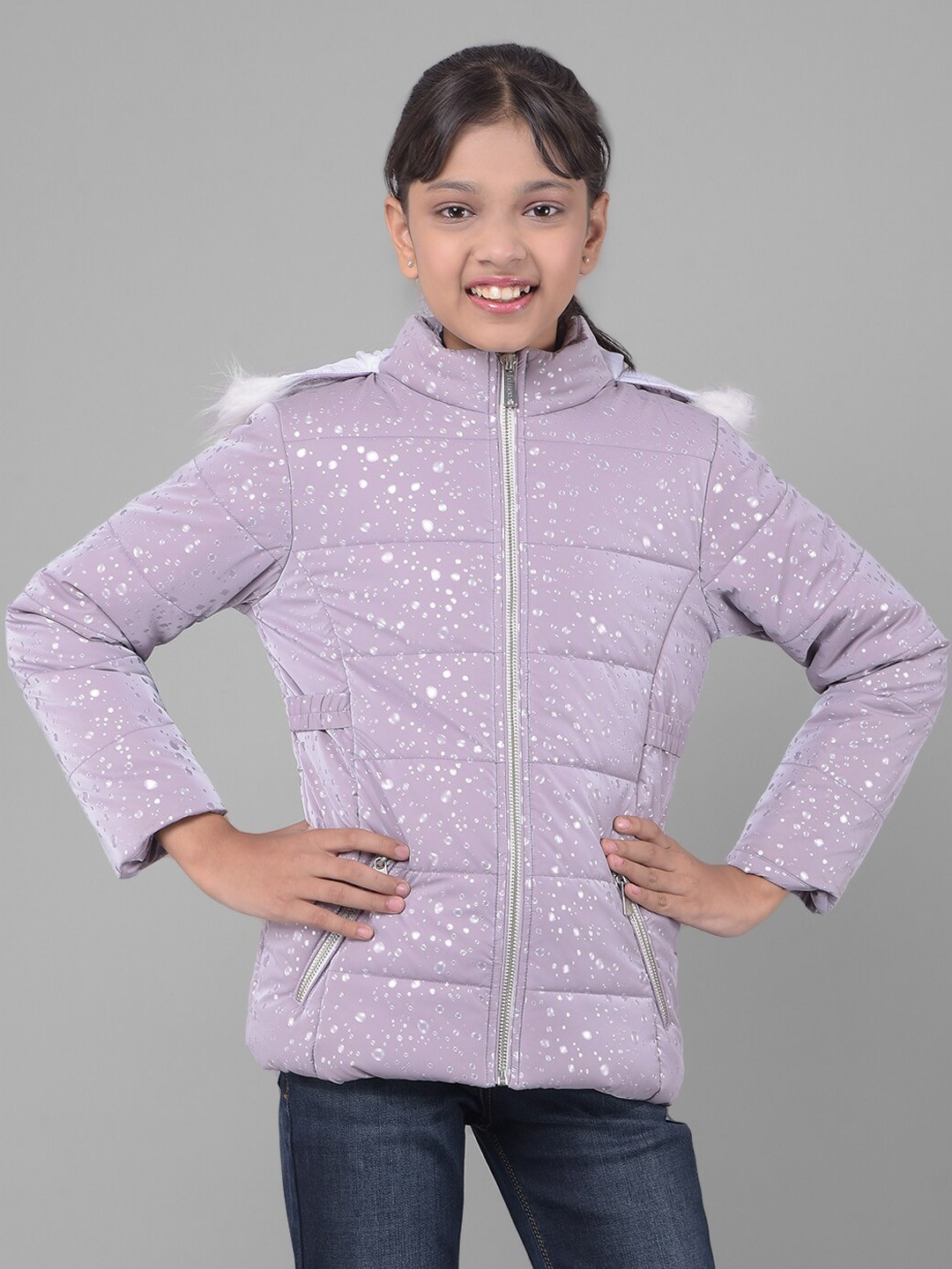 

Crimsoune Club Girls Printed Hooded Lightweight Padded Jacket, Purple