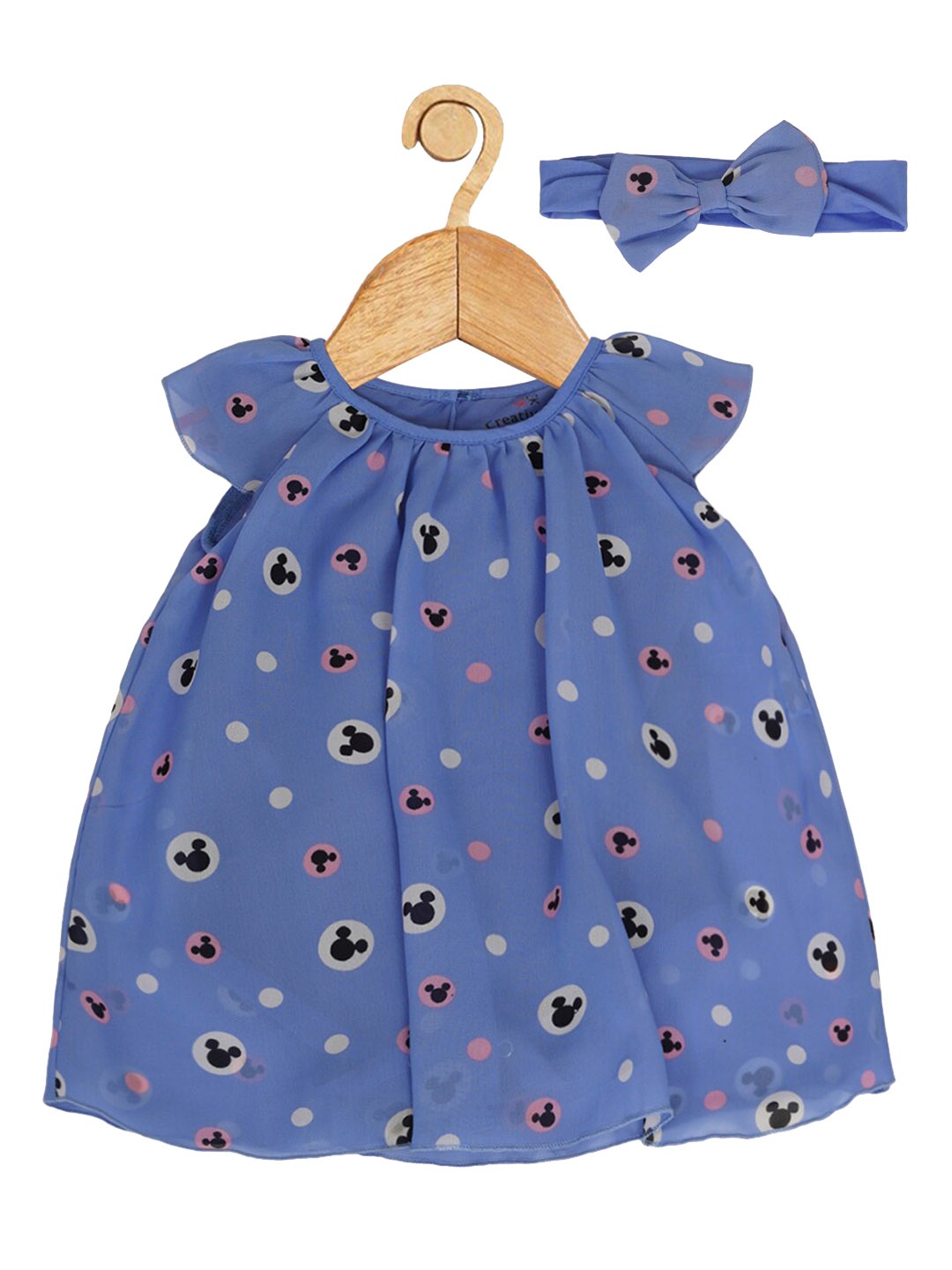 

Creative Kids Infant Girls Mickey Mouse Printed Bodysuit With Hairband, Blue