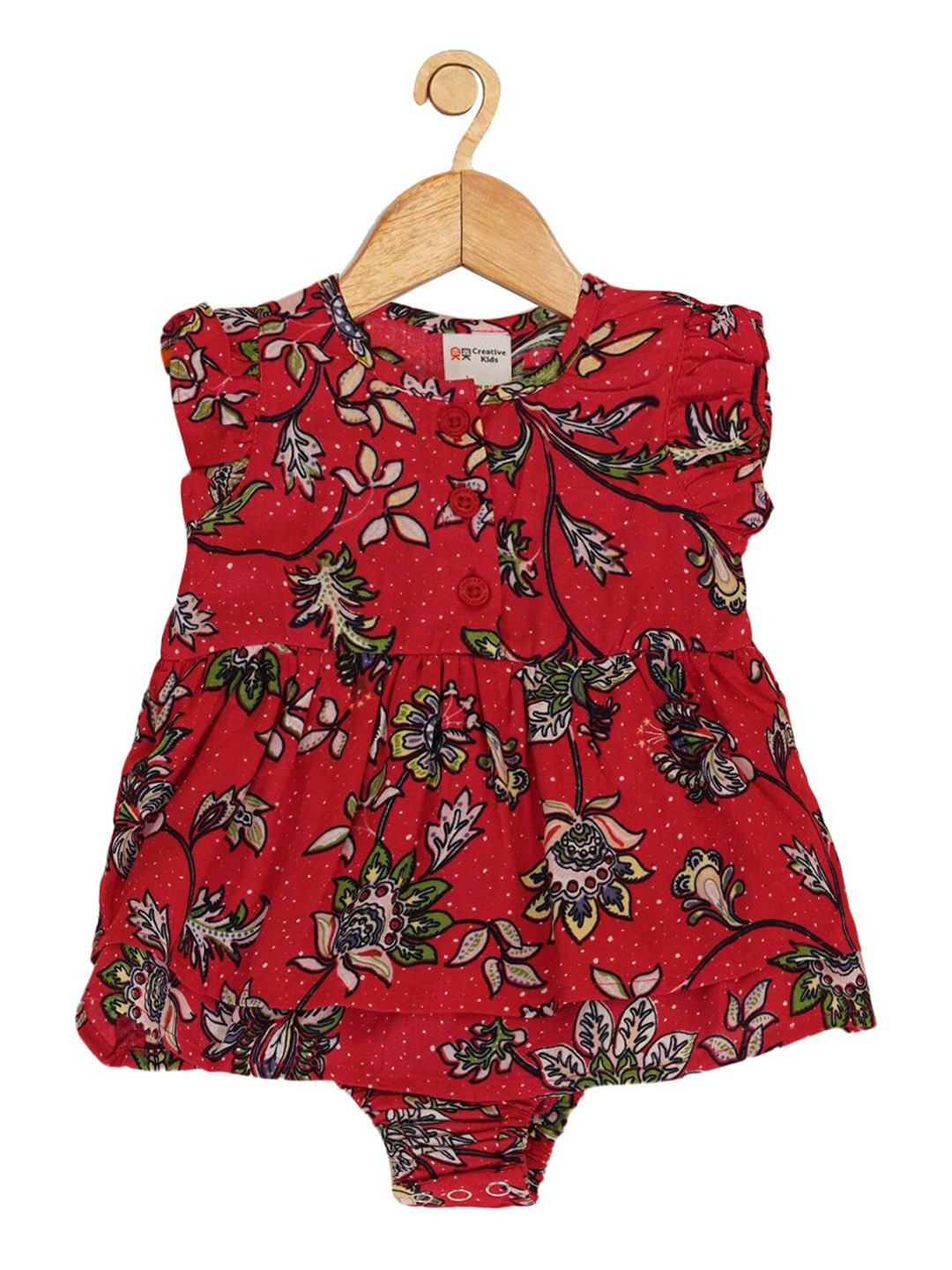 

Creative Kids Infant Girls Printed Cotton Bodysuit, Red