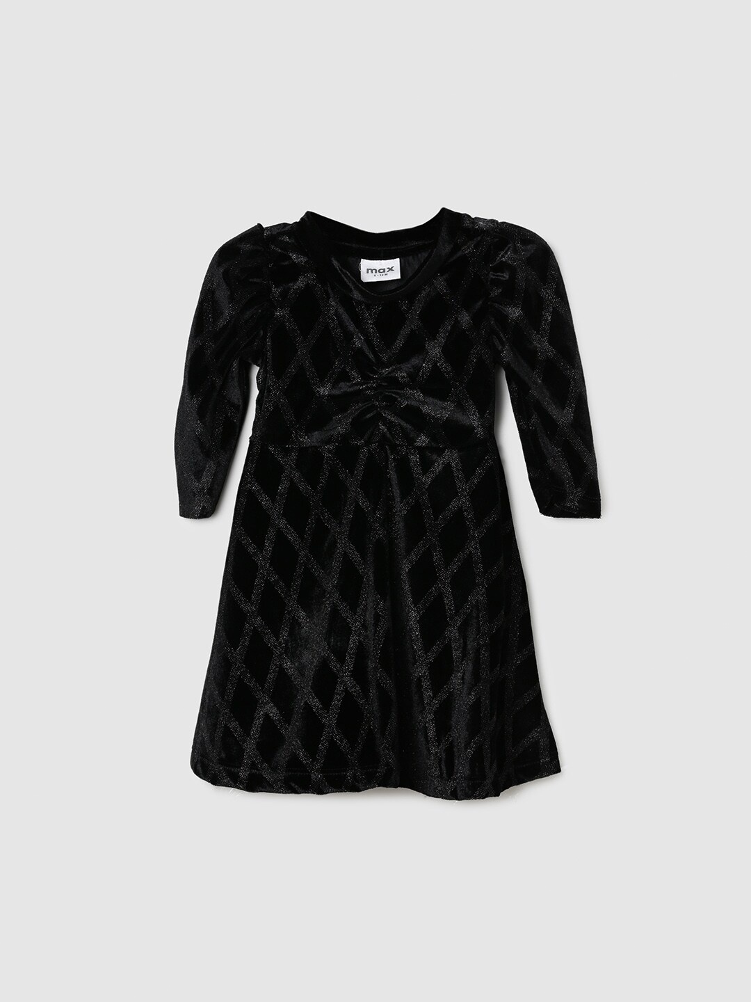 

max Self Design Ruched A-Line Dress, Black