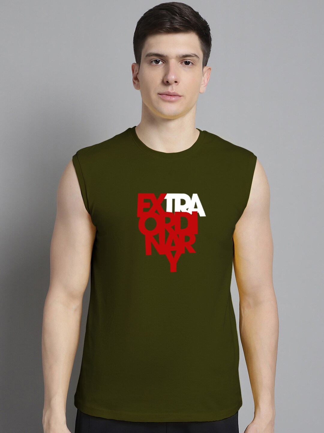 

FBAR Typography Printed Round Neck Cotton Slim Fit T-shirt, Olive