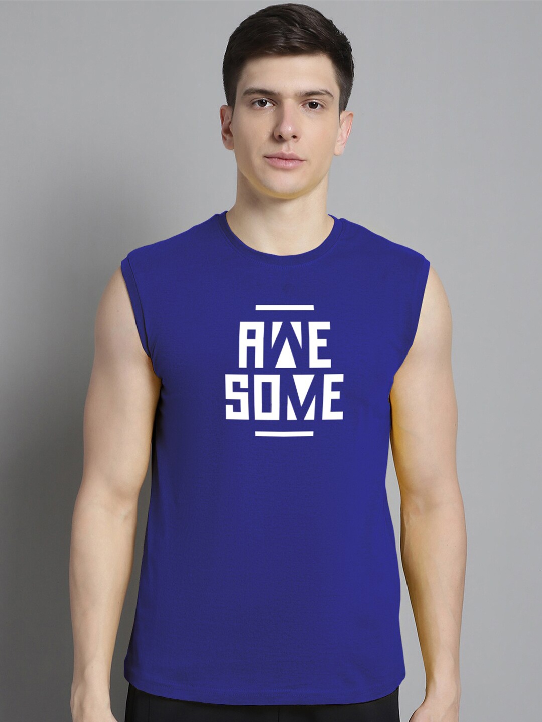 FBAR Typography Printed Pure Cotton Slim Fit T-shirt, Blue