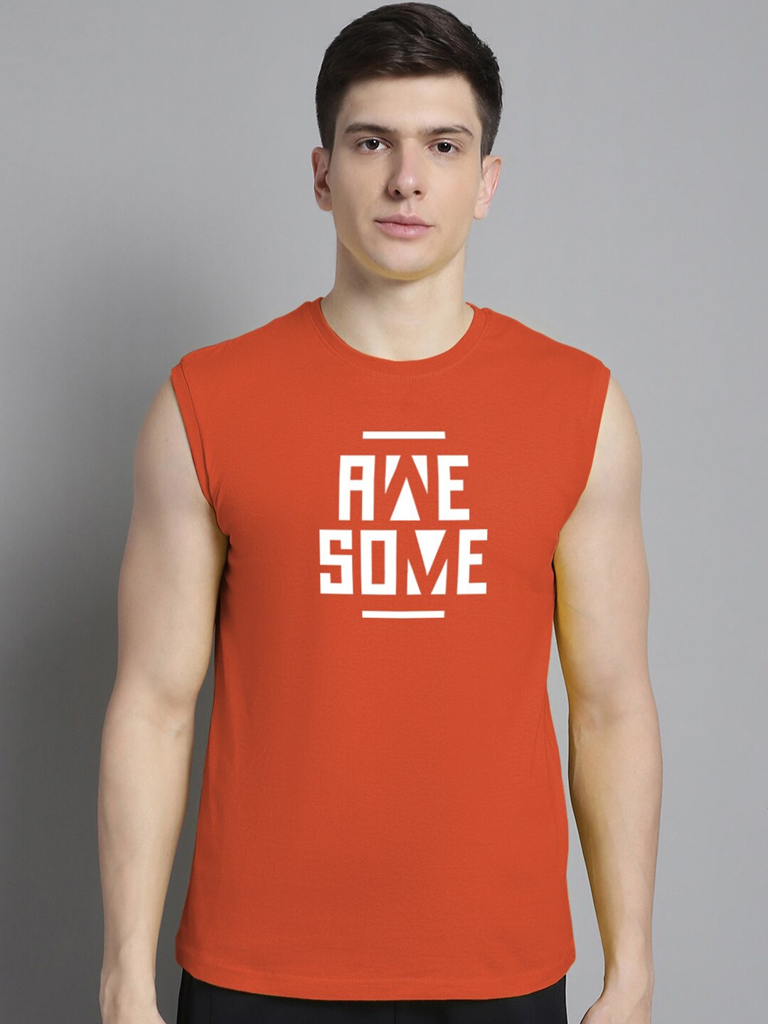 

FBAR Typography Printed Slim Fit Cotton T-shirt, Orange