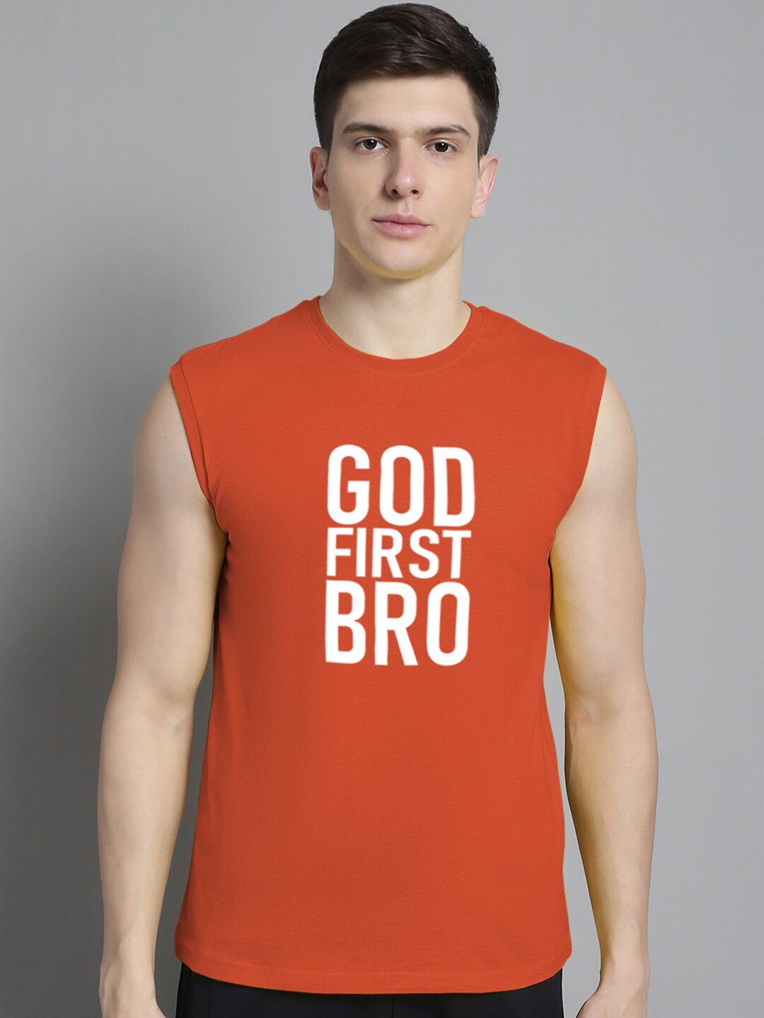 

FBAR Typography Printed Pure Cotton Slim Fit T-shirt, Orange