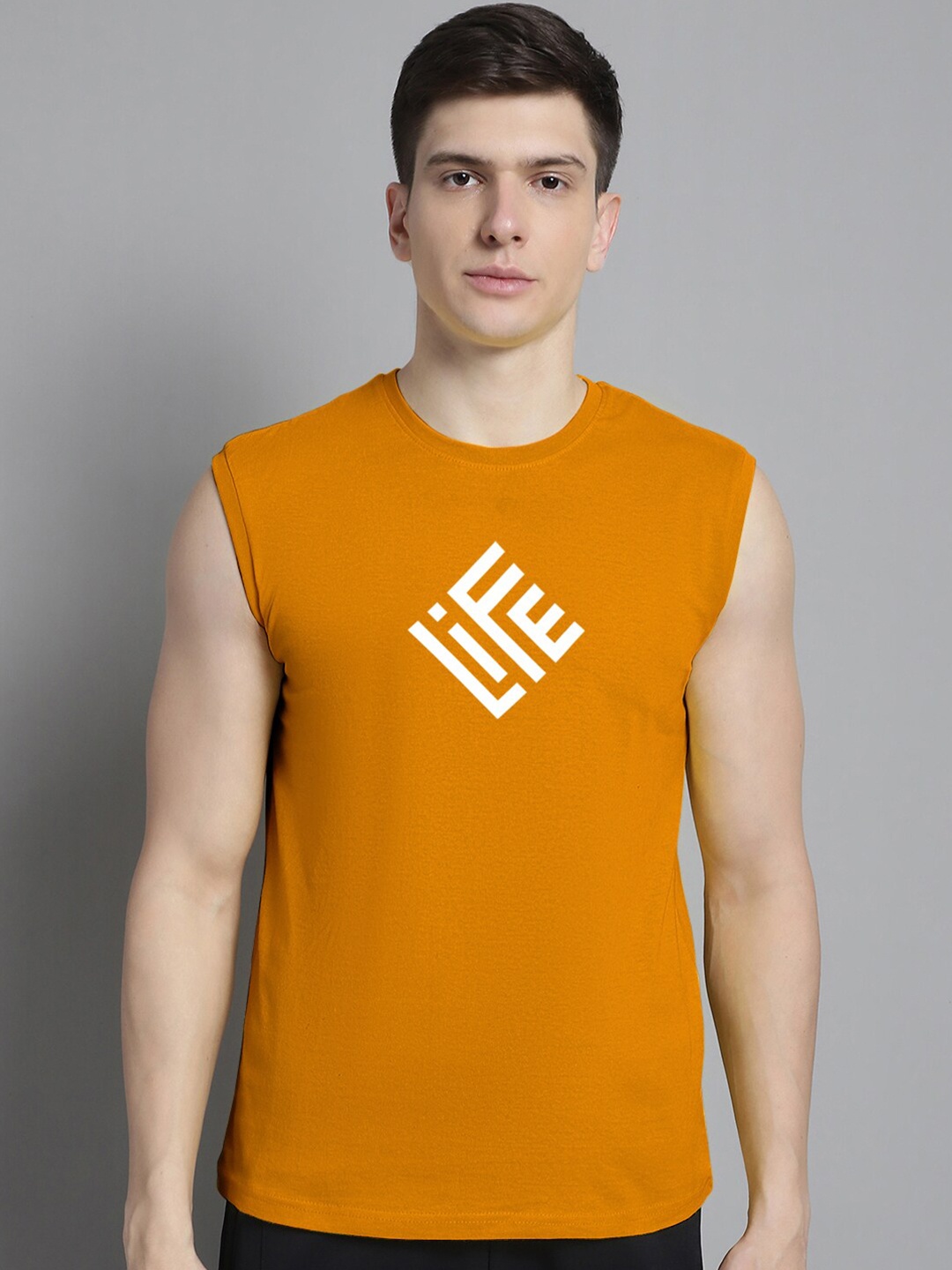 

FBAR Typography Printed Round Neck Cotton Slim Fit T-shirt, Mustard