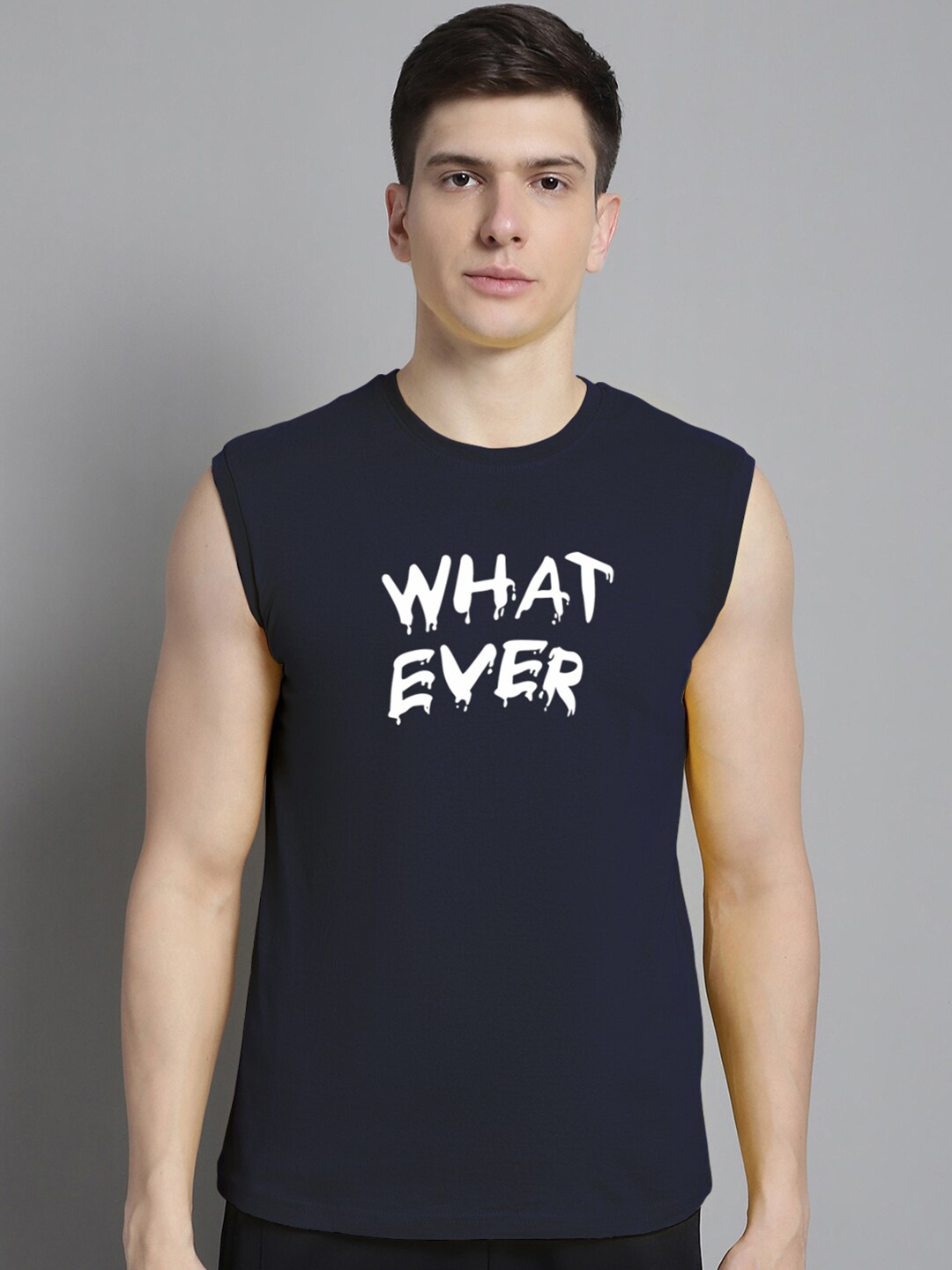 

FBAR Typography Printed Pure Cotton Slim Fit T-shirt, Navy blue