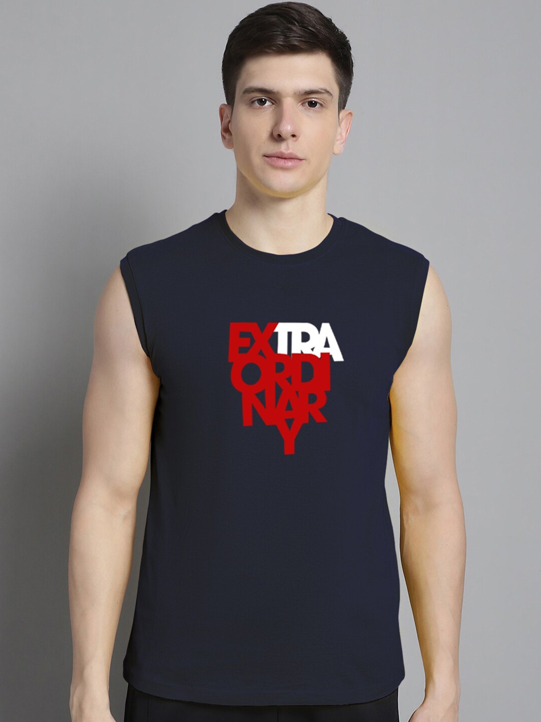 

FBAR Typography Printed Pure Cotton Slim Fit T-shirt, Navy blue