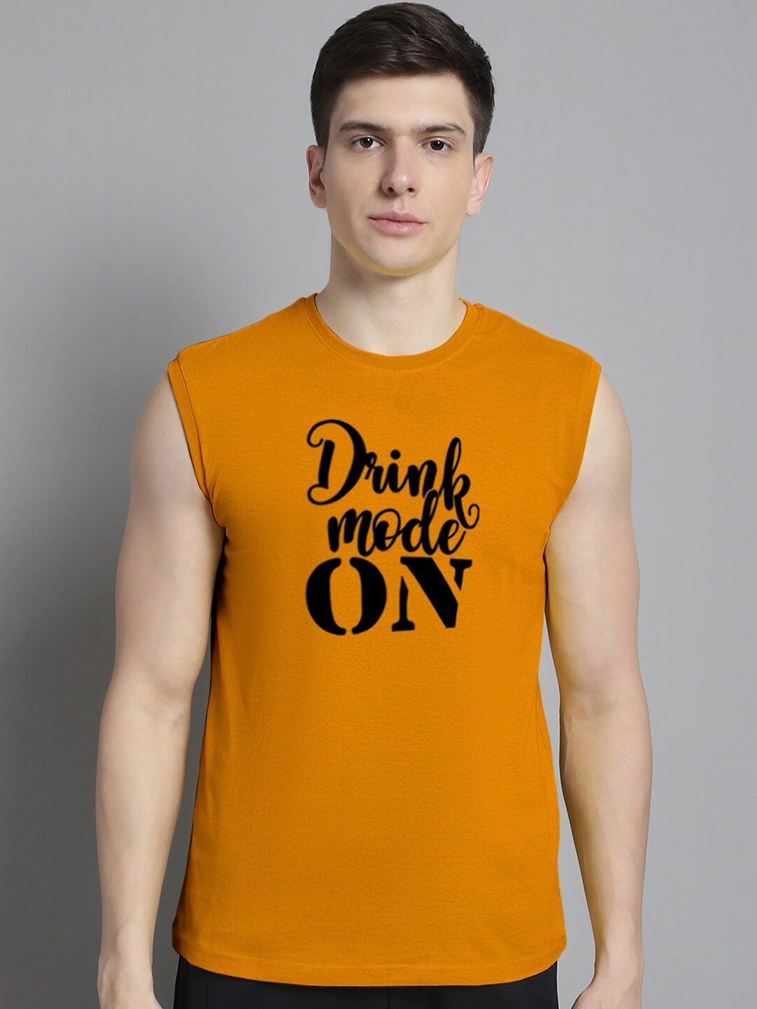 

FBAR Typography Printed Pure Cotton Slim Fit T-shirt, Mustard