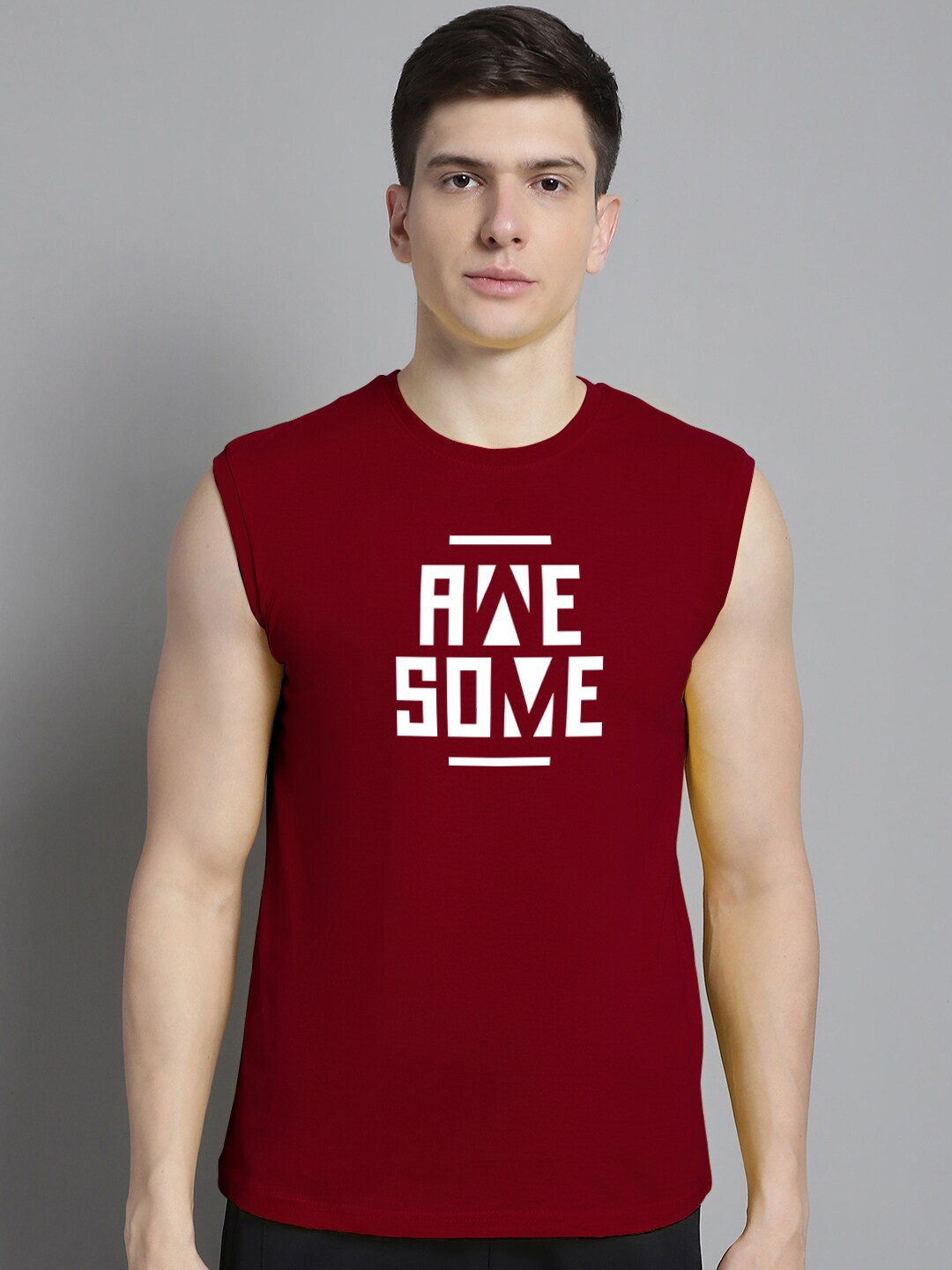 

FBAR Typography Printed Pure Cotton Slim Fit T-shirt, Maroon
