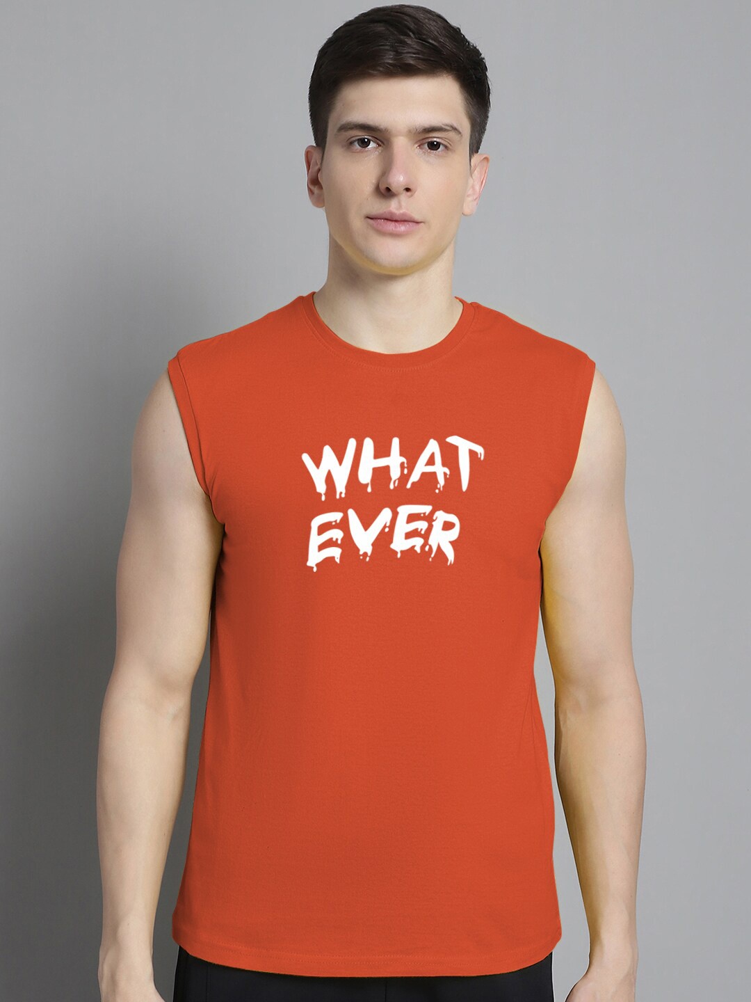 FBAR Typography Printed Pure Cotton Slim Fit T-shirt, Orange