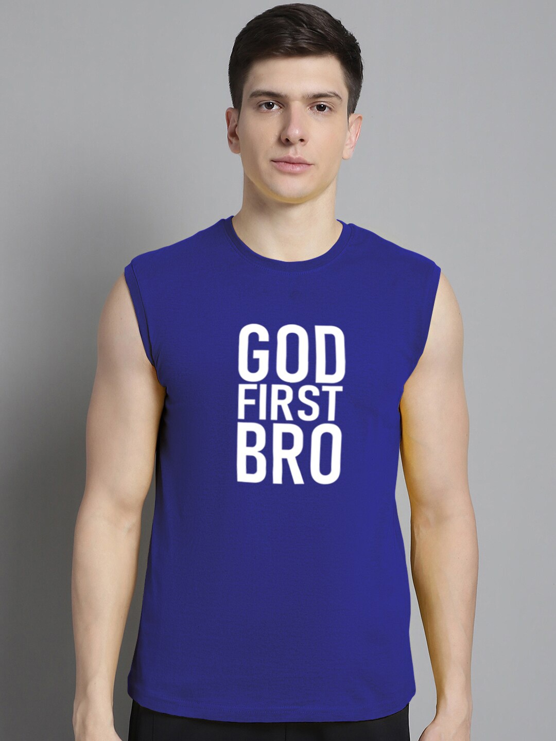 FBAR Typography Printed Pure Cotton Slim Fit T-shirt, Blue