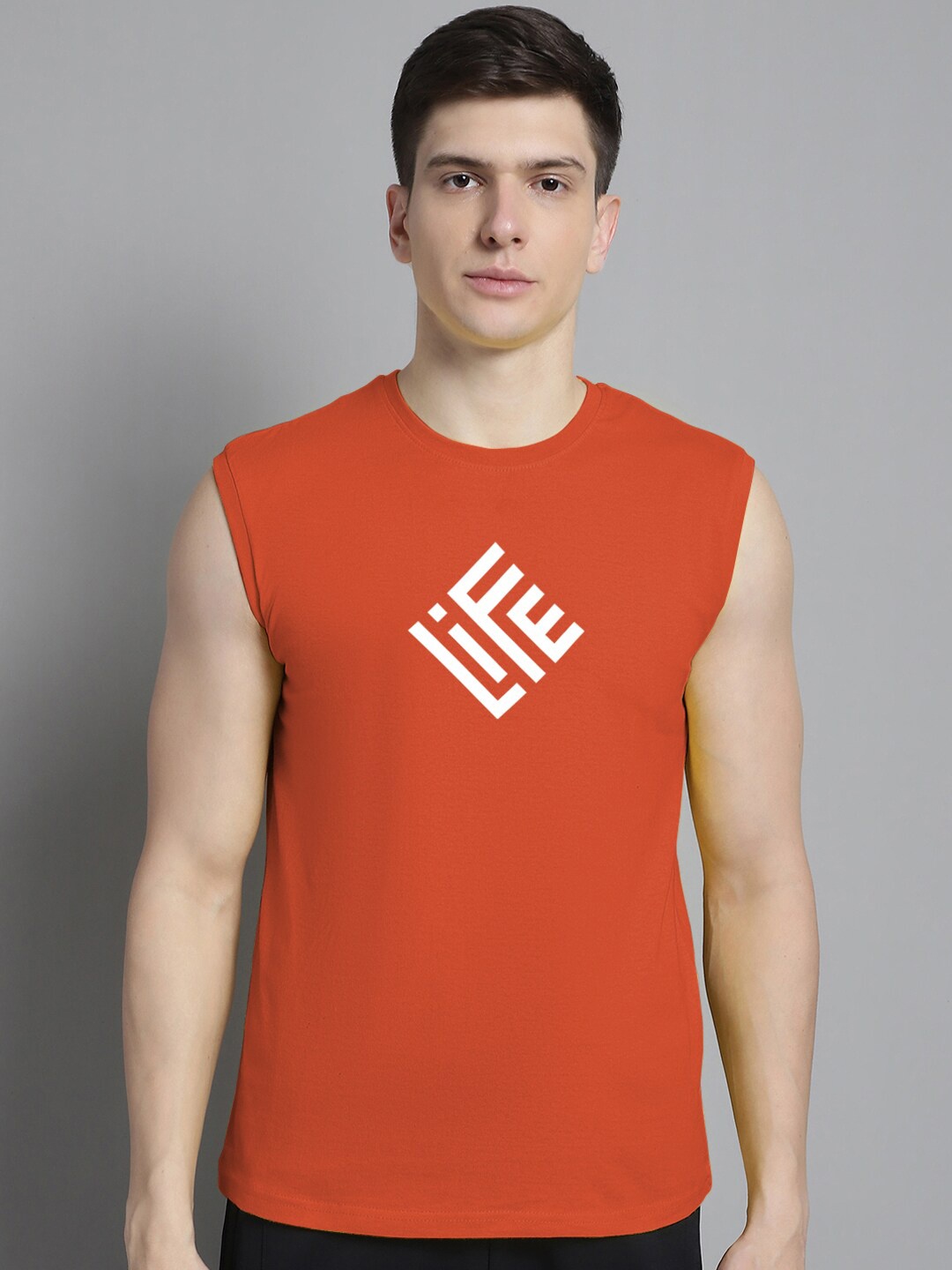 

FBAR Typography Printed Pure Cotton Slim Fit T-shirt, Orange