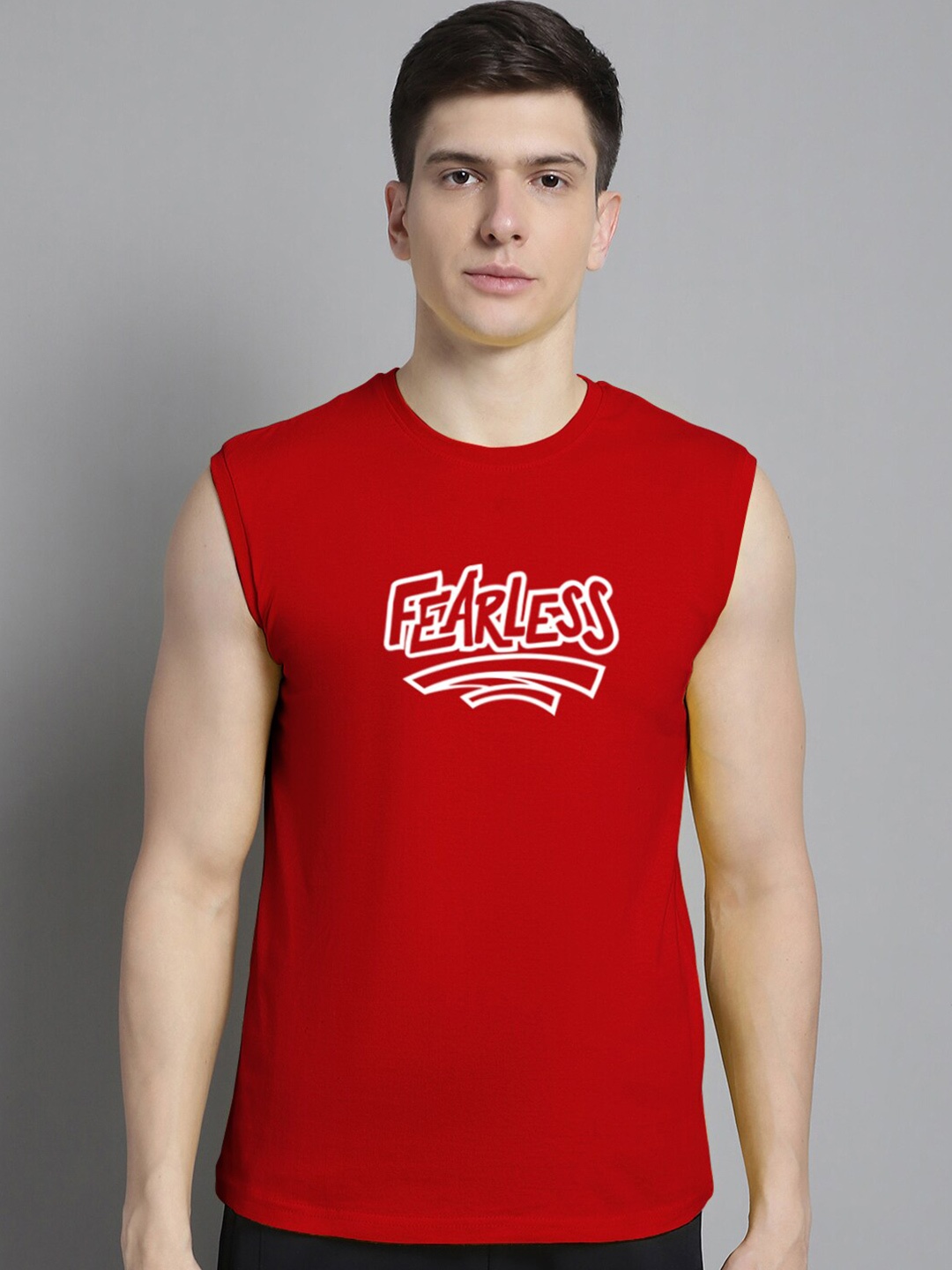 FBAR Typography Printed Slim Fit Cotton T-shirt, Red