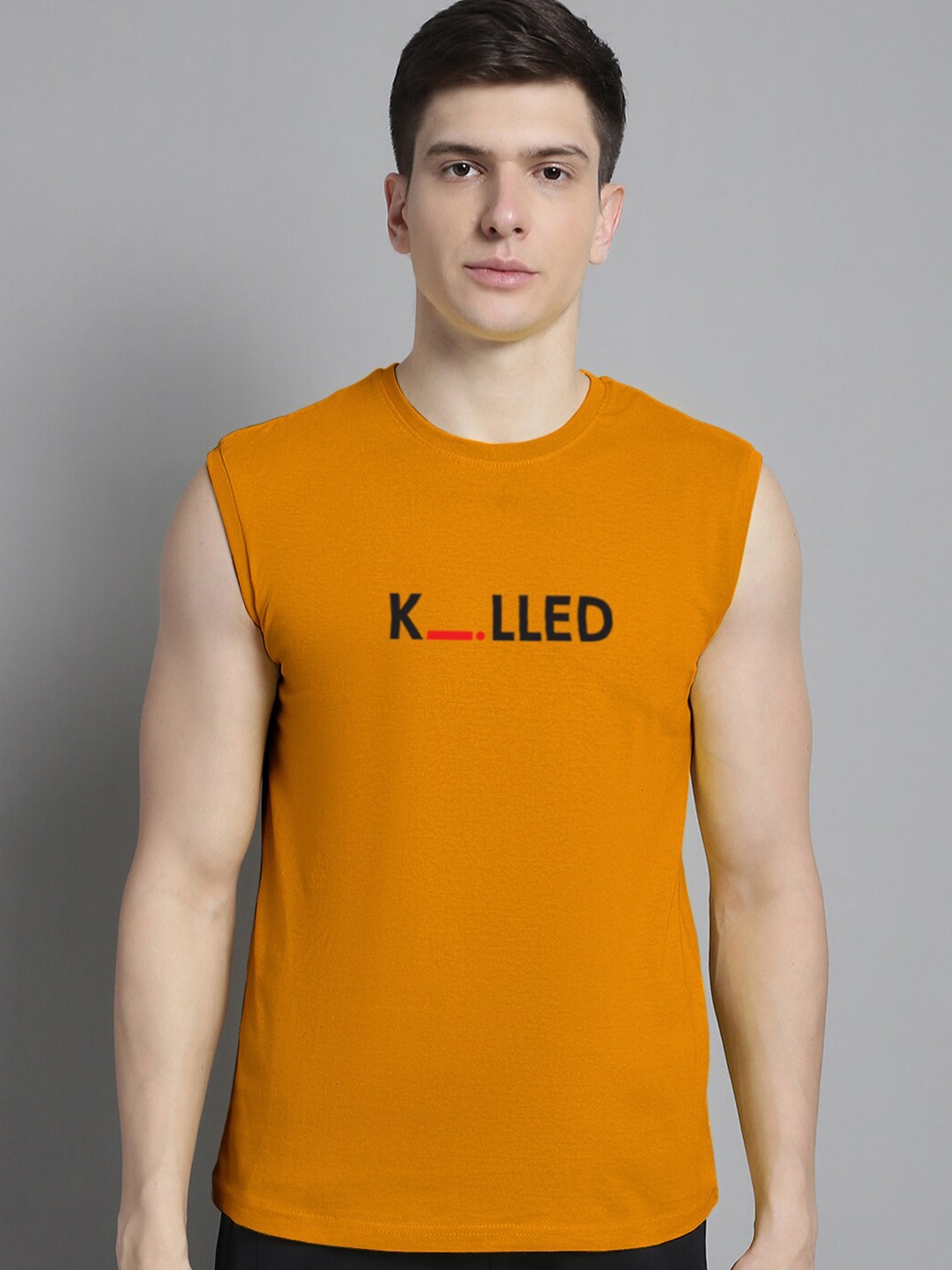 

FBAR Typography Printed Pure Cotton Slim Fit T-shirt, Mustard