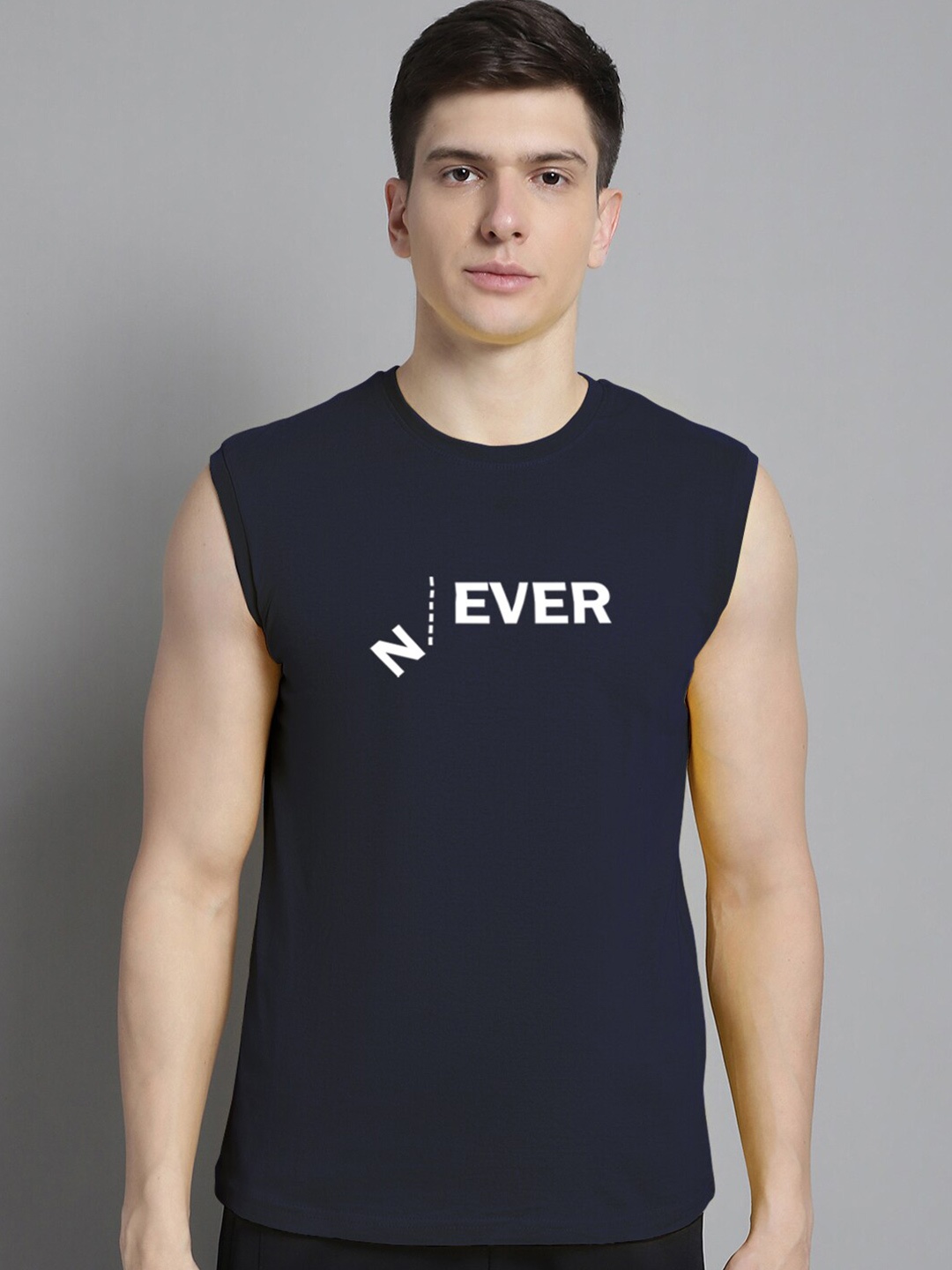 

FBAR Typography Printed Slim Fit Bio Wash Pure Cotton T-shirt, Navy blue
