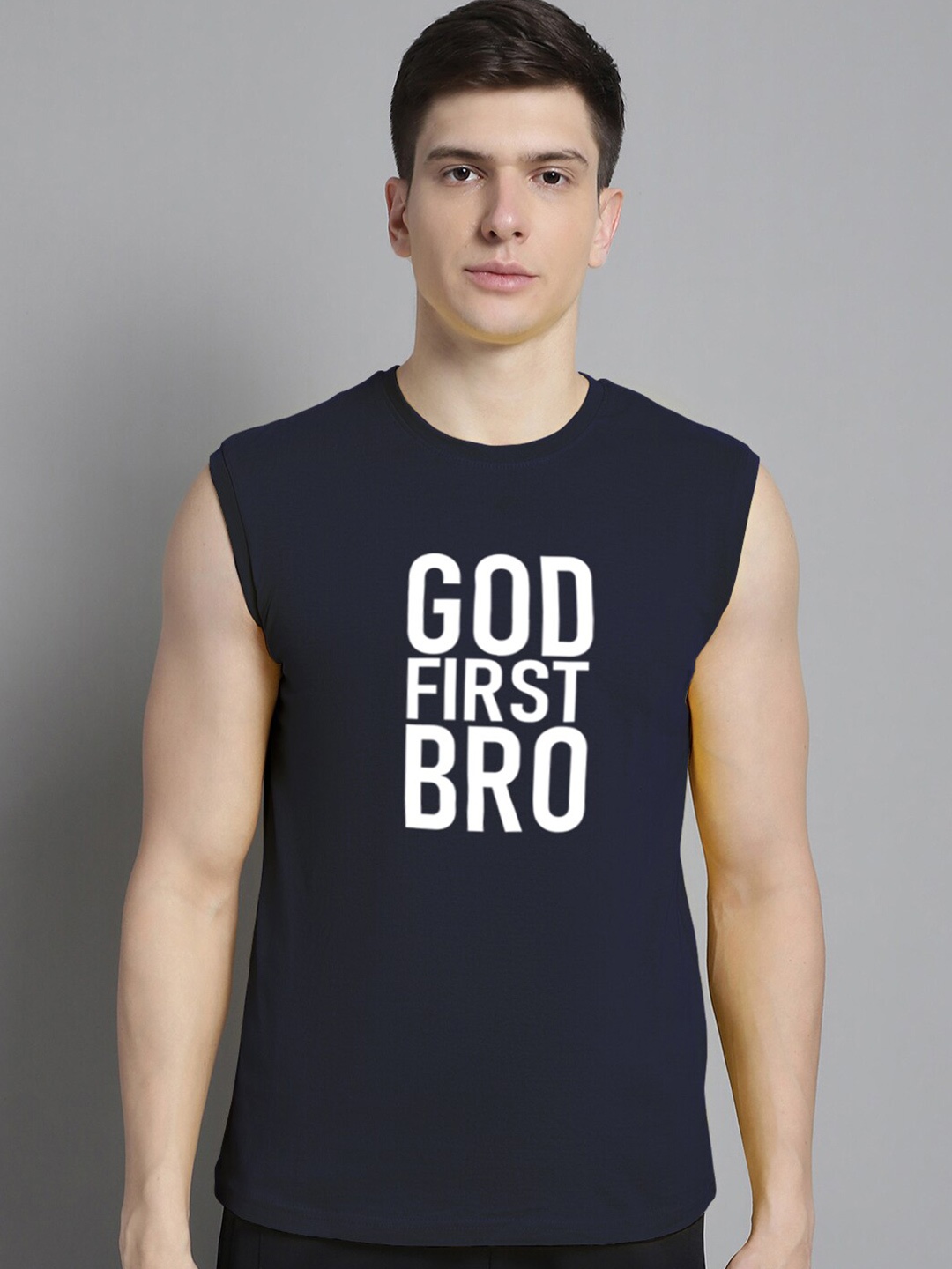 

FBAR Typography Printed Pure Cotton Slim Fit T-shirt, Navy blue
