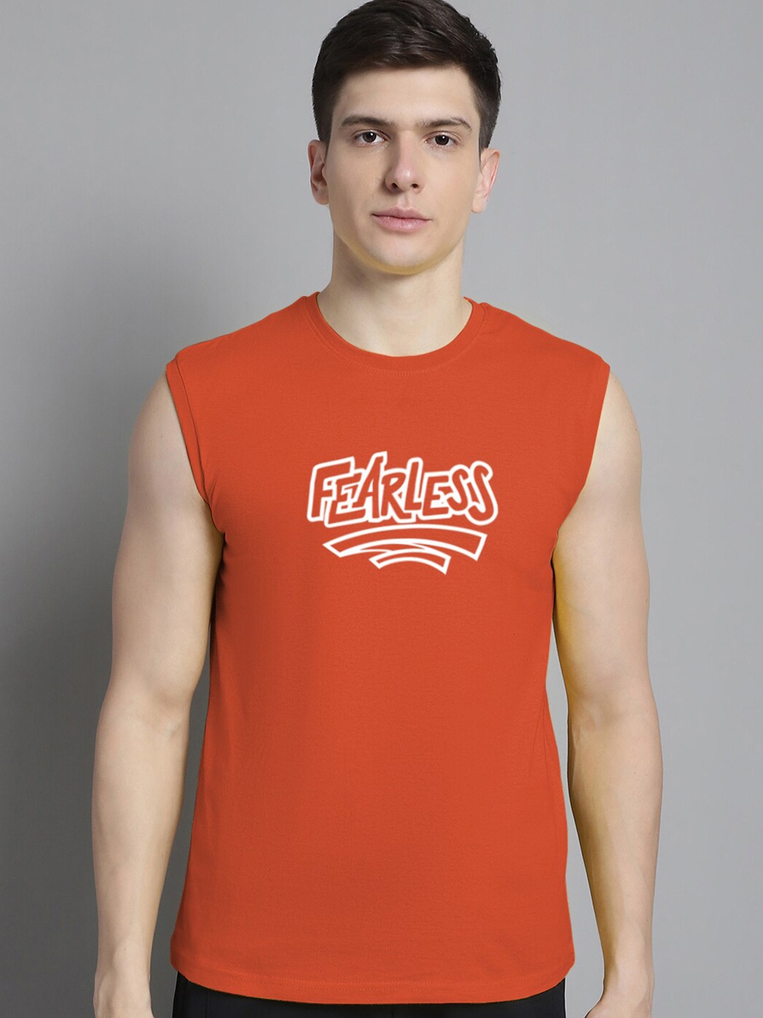FBAR Typography Printed Pure Cotton Slim Fit T-shirt, Orange