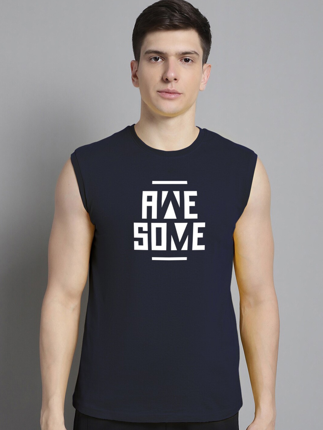 

FBAR Typography Printed Pure Cotton Slim Fit T-shirt, Navy blue