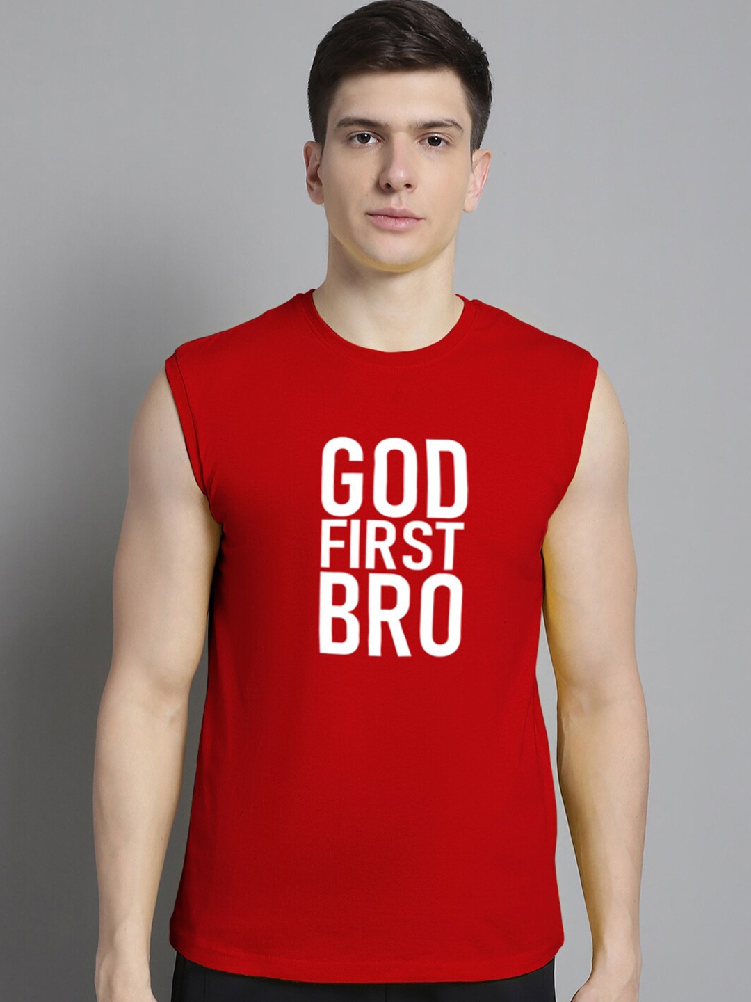 FBAR Typography Printed Pure Cotton Slim Fit T-shirt, Red