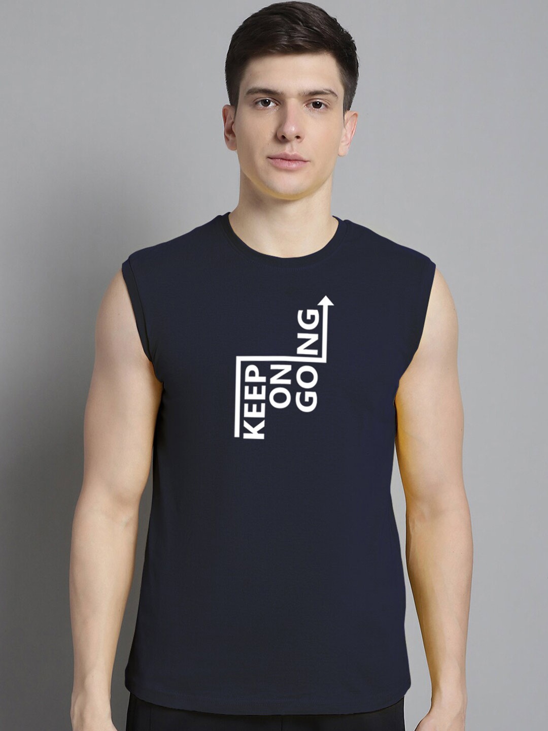 

FBAR Typography Printed Slim Fit Pure Cotton T-shirt, Navy blue