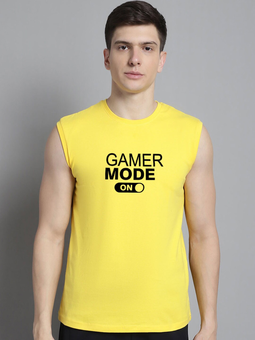 

FBAR Typography Printed Round Neck Cotton Slim Fit T-shirt, Yellow