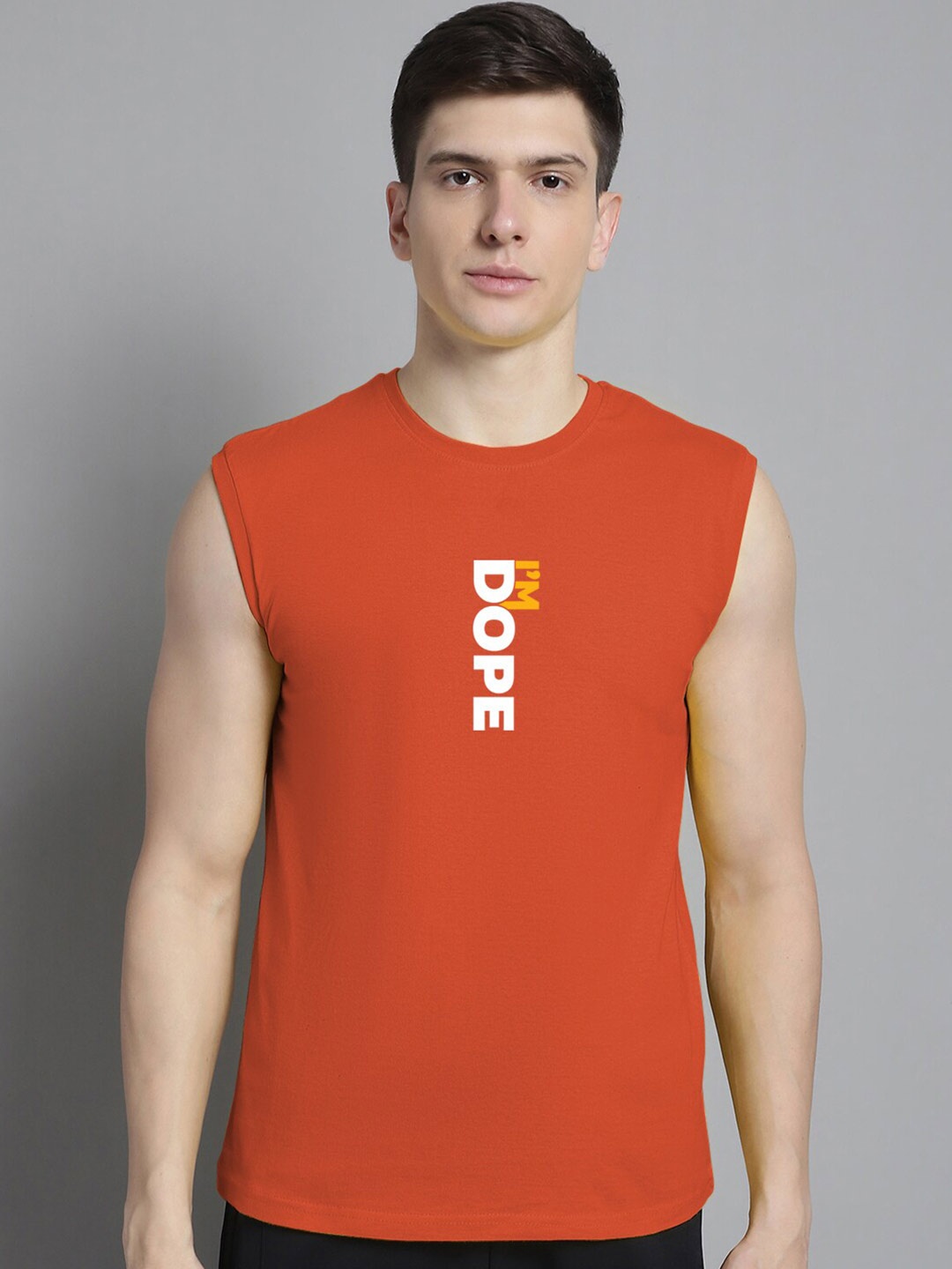 

FBAR Typography Printed Round Neck Cotton Slim Fit T-shirt, Orange