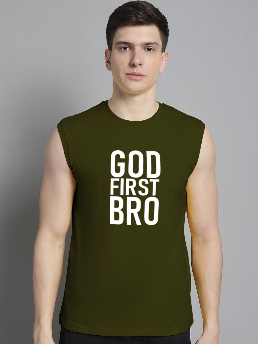 

FBAR Typography Printed Pure Cotton Slim Fit T-shirt, Olive
