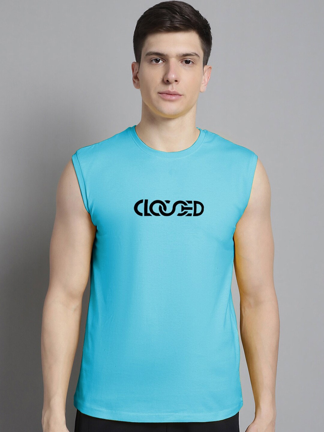FBAR Typography Printed Pure Cotton Slim Fit T-shirt, Turquoise blue