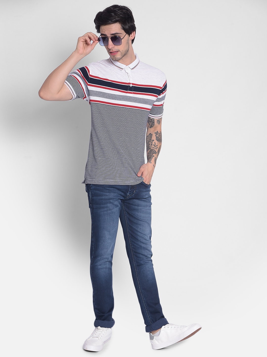 

Crimsoune Club Striped Polo Collar Slim Fit T-shirt, White