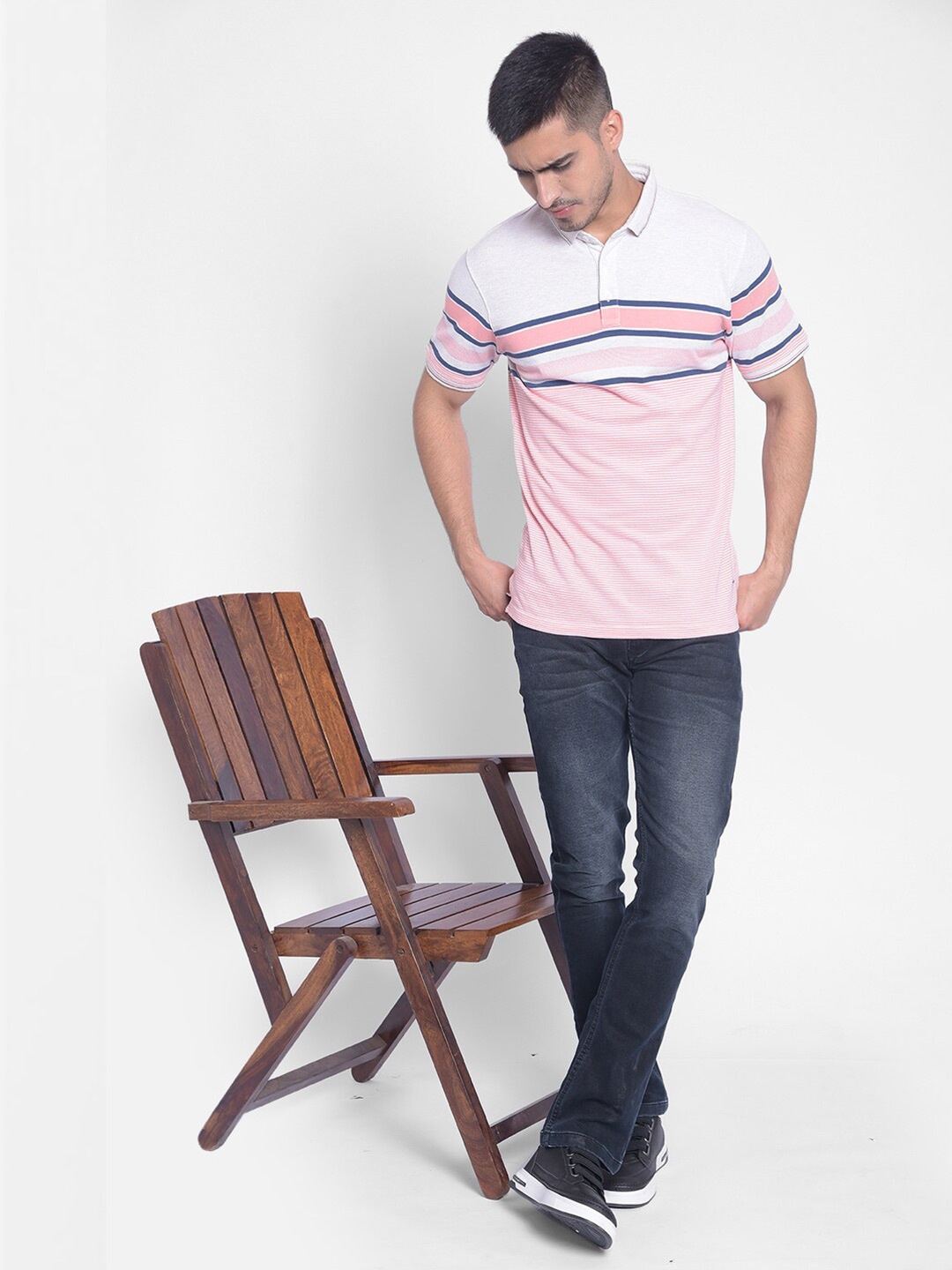 

Crimsoune Club Striped Polo Collar Slim Fit T-shirt, Pink