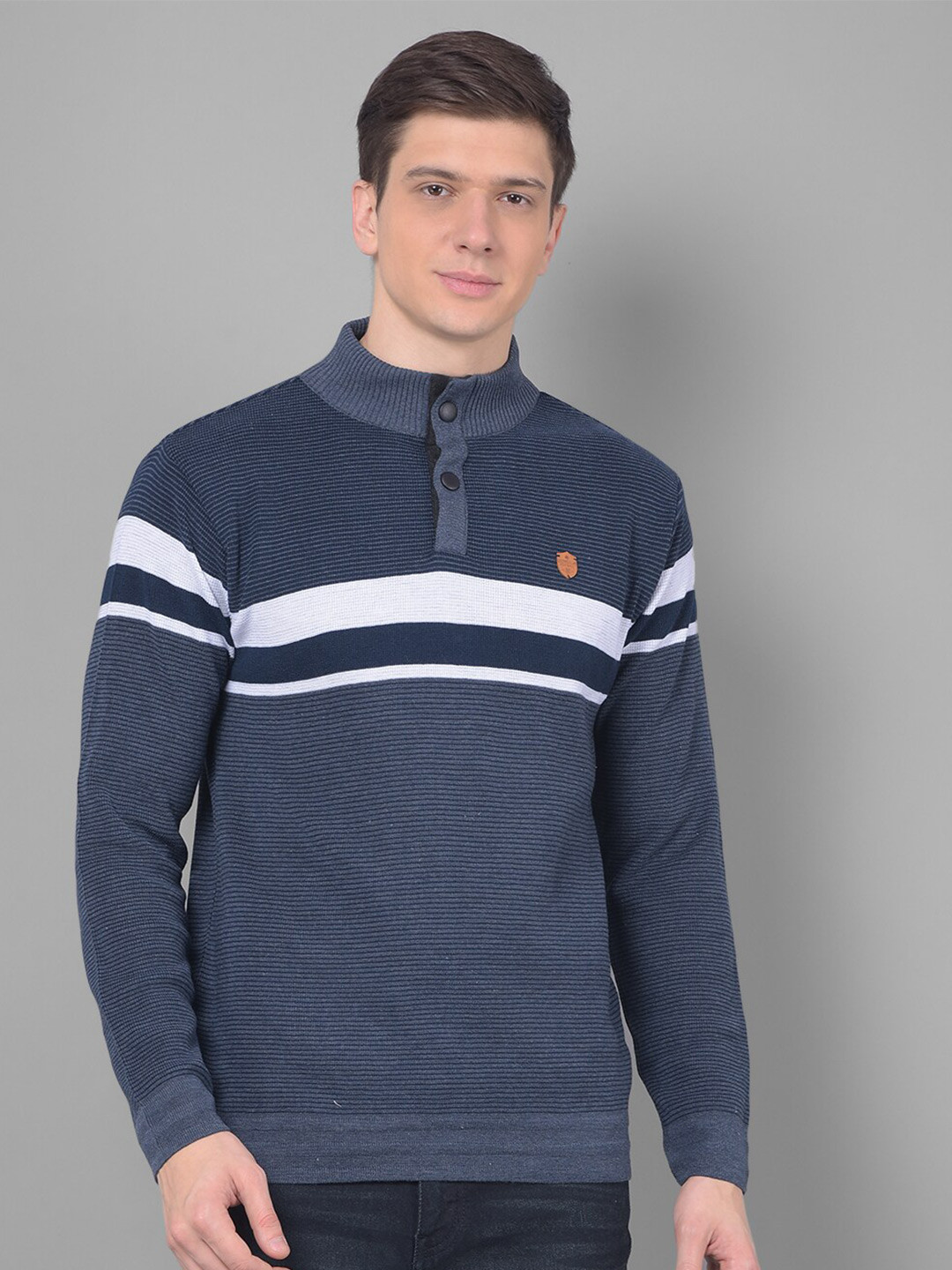 

COBB Striped Mock Collar Acrylic Pullover, Blue