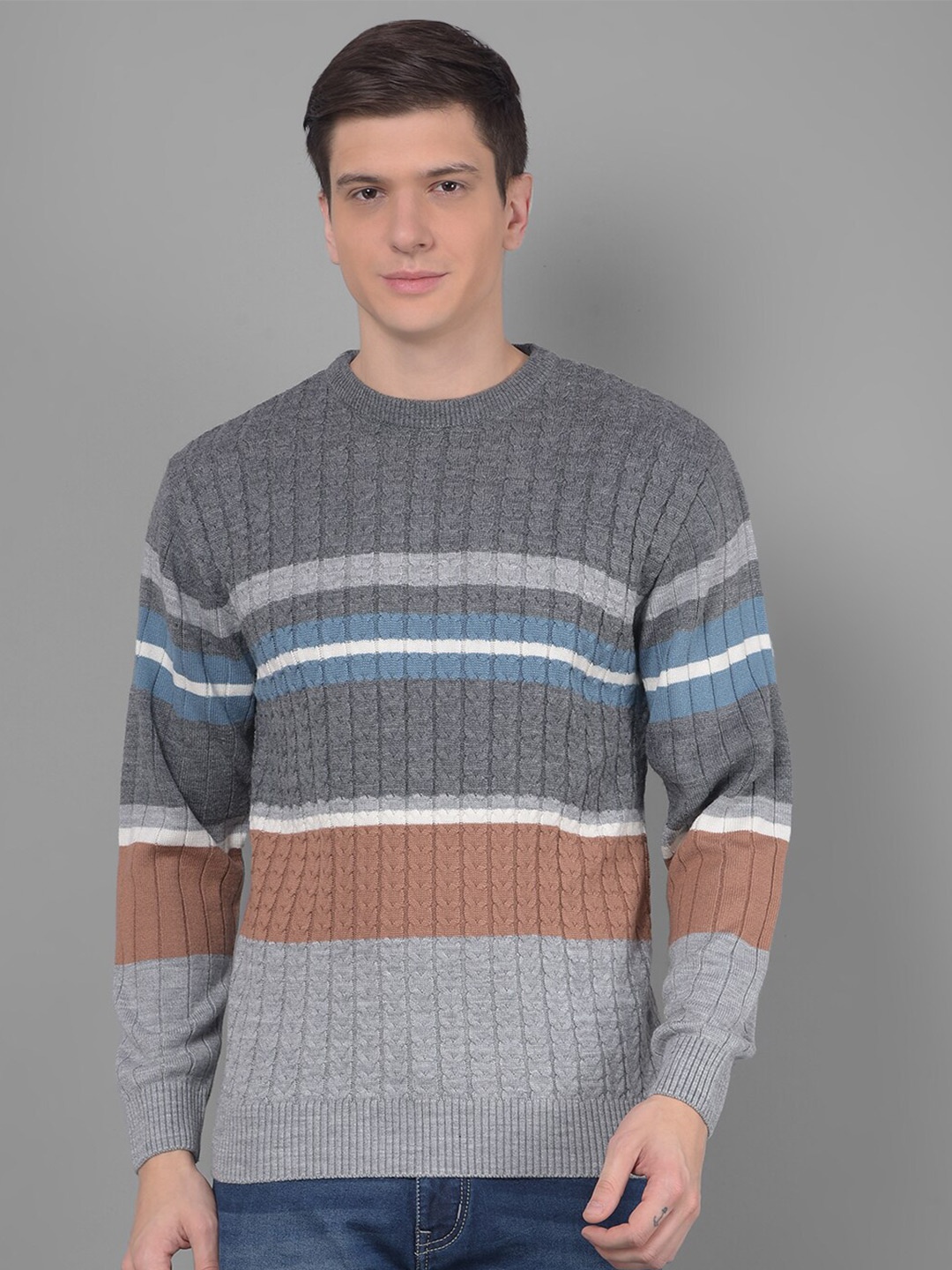 

COBB Striped Acrylic Pullover, Grey