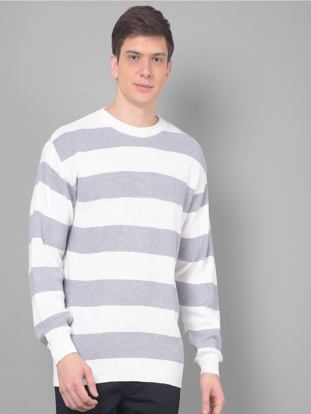 

COBB Striped Acrylic Pullover, White