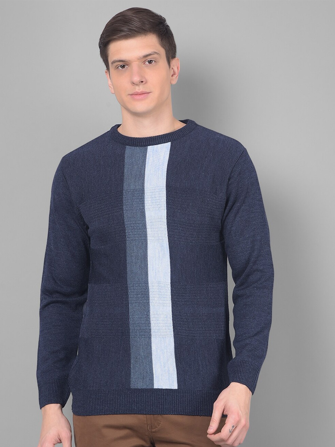 

COBB Striped Acrylic Pullover, Navy blue