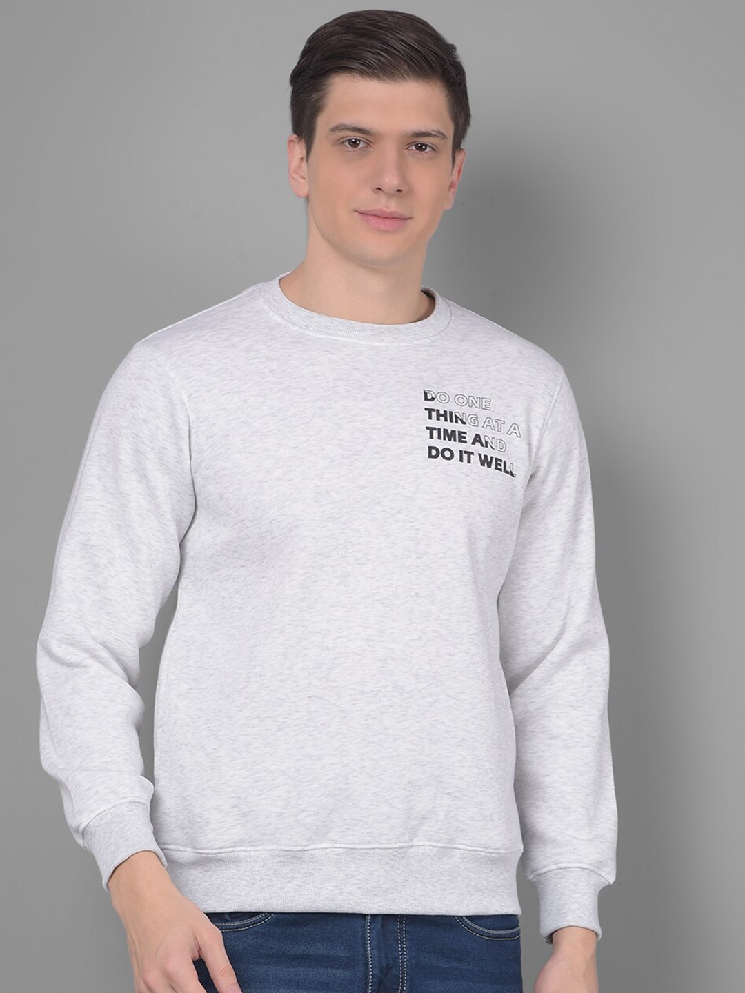 

COBB Round Neck Typography Printed Cotton Sweatshirt, Grey