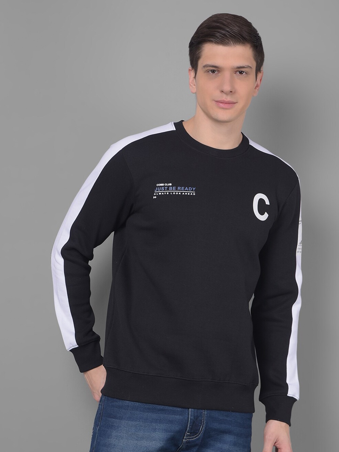 

COBB Round Neck Typography Printed Cotton Sweatshirt, Black