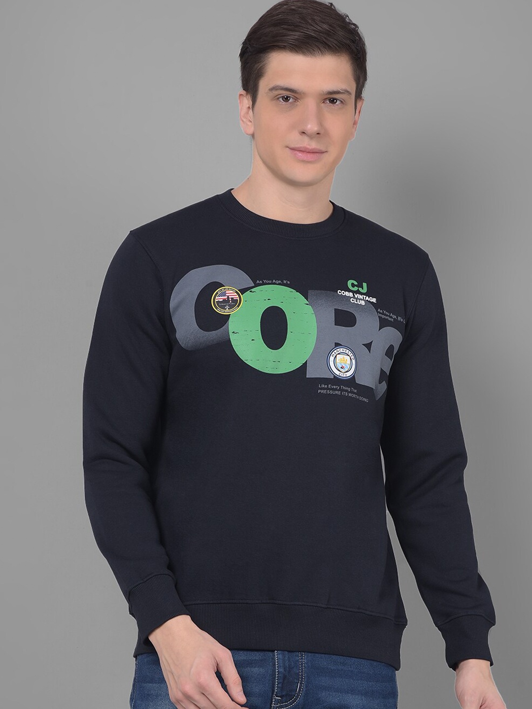 

COBB Typography Printed Cotton Sweatshirt, Navy blue