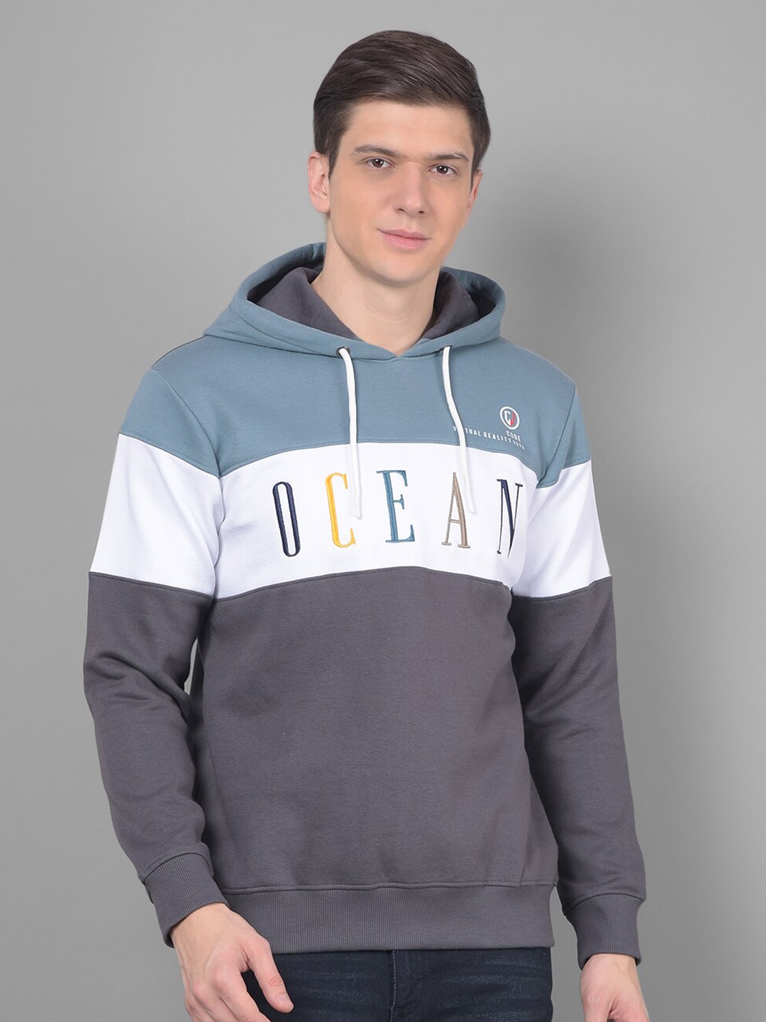 

COBB Typography Printed Hooded Cotton Sweatshirt, Blue