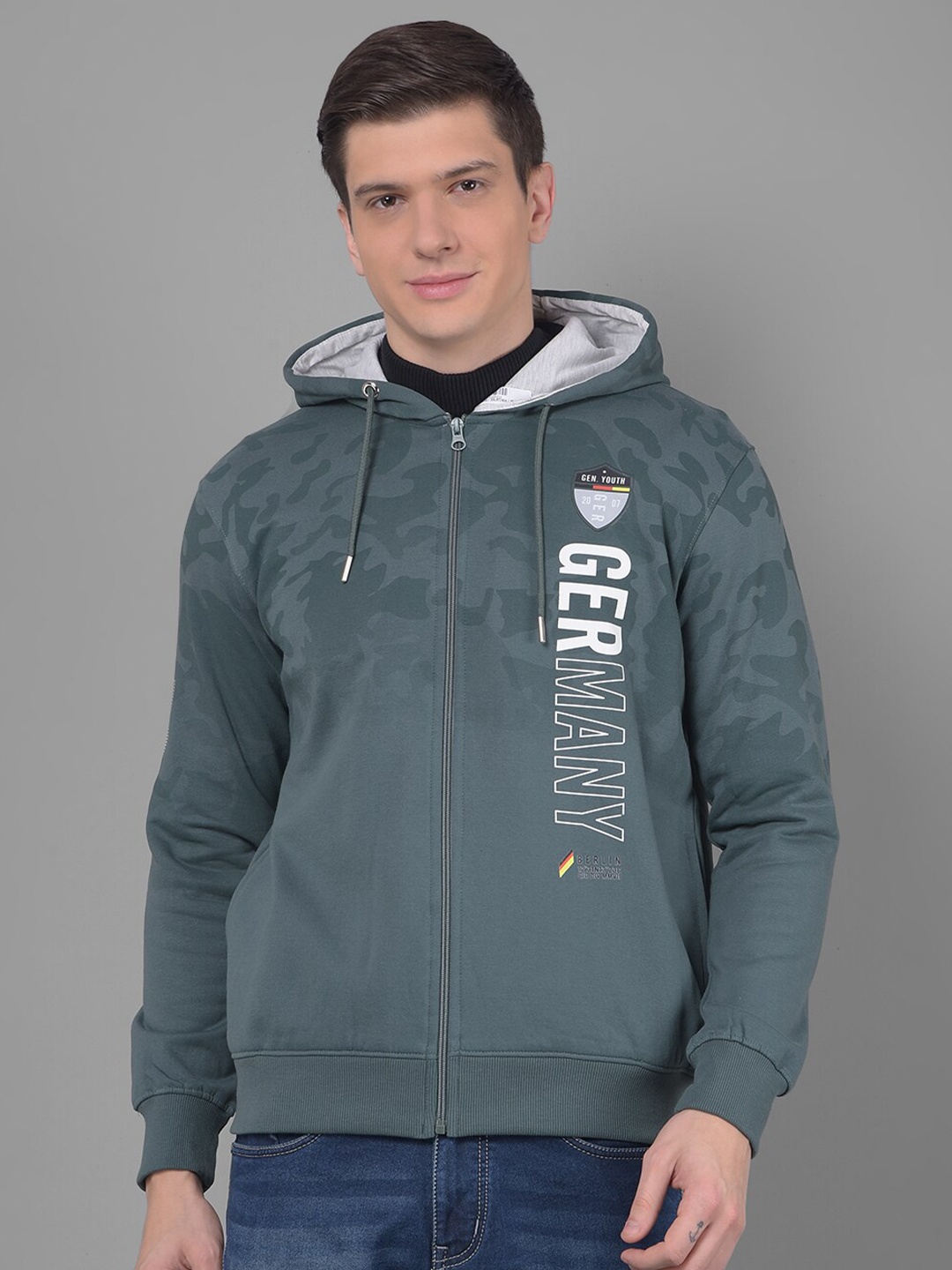 

COBB Typography Printed Cotton Hooded Sweatshirt, Green