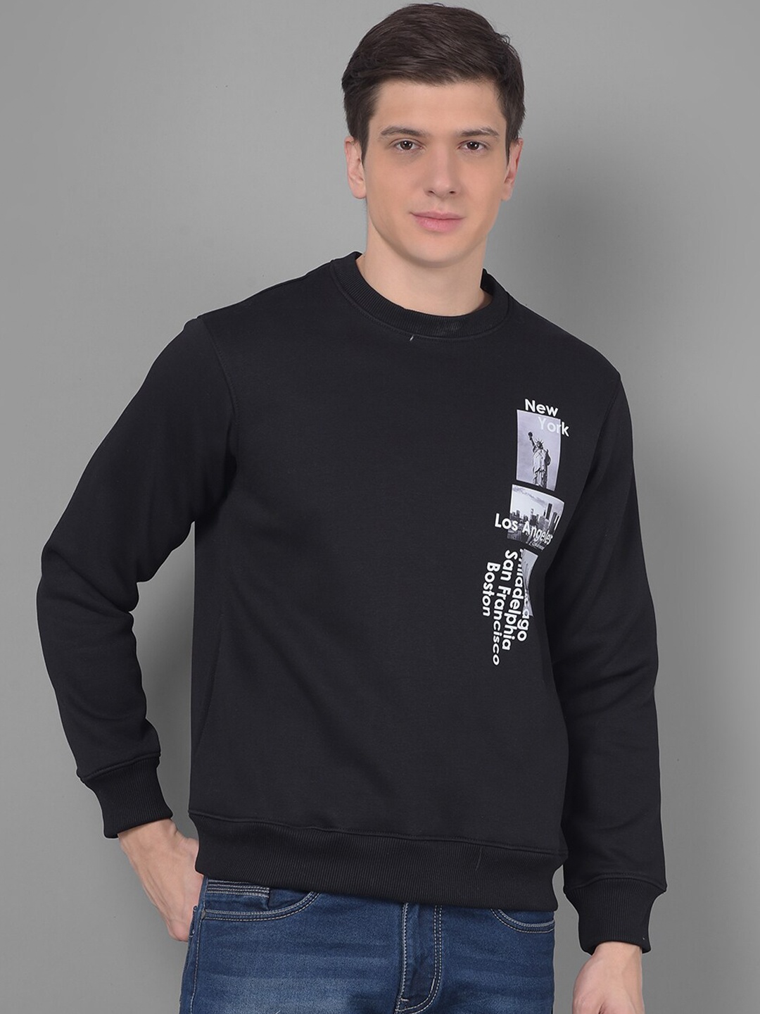 

COBB Round Neck Typography Printed Cotton Sweatshirt, Black
