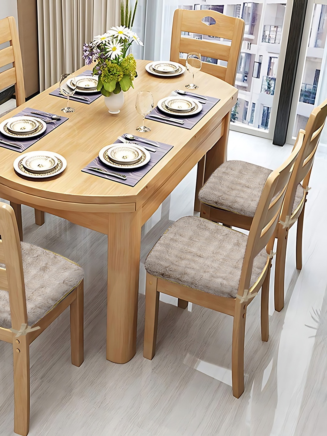 Cortina Beige 6 Pieces Comfortable Seat Square Cushion Chair Pads