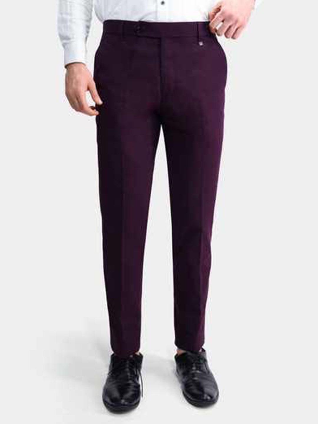 

FRENCH CROWN Men Mid-Rise Relaxed Wrinkle Free Cotton Trousers, Purple